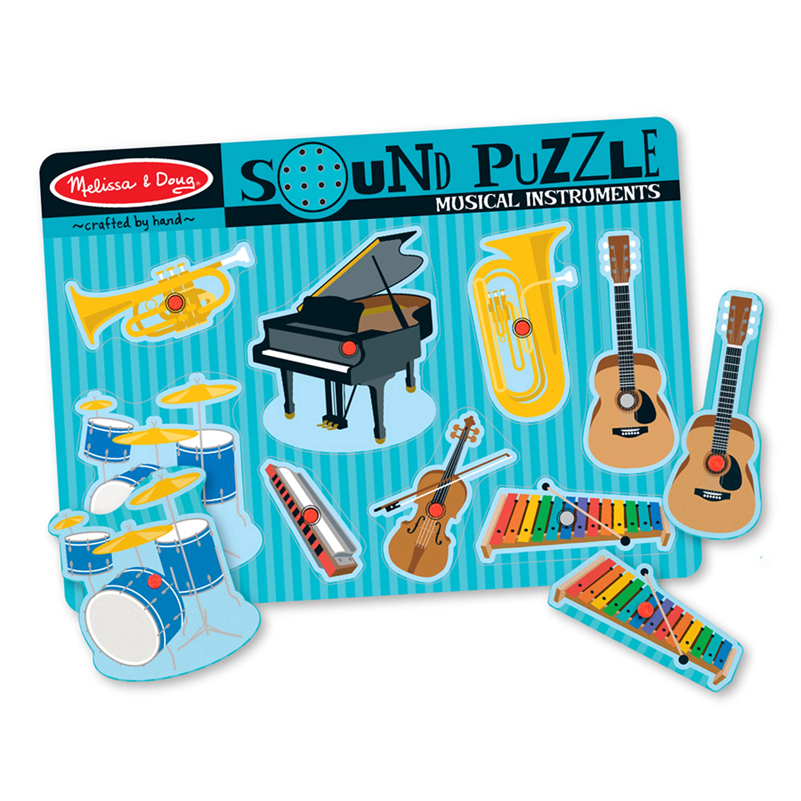 Melissa & Doug Wooden Musical Instruments Sound Puzzle - 8-Piece Peg Puzzle for Toddlers Ages 2+ | Educational Music Learning Toy with Chunky Pegs | Perfect for Preschool Playtime & Early Childhood Development