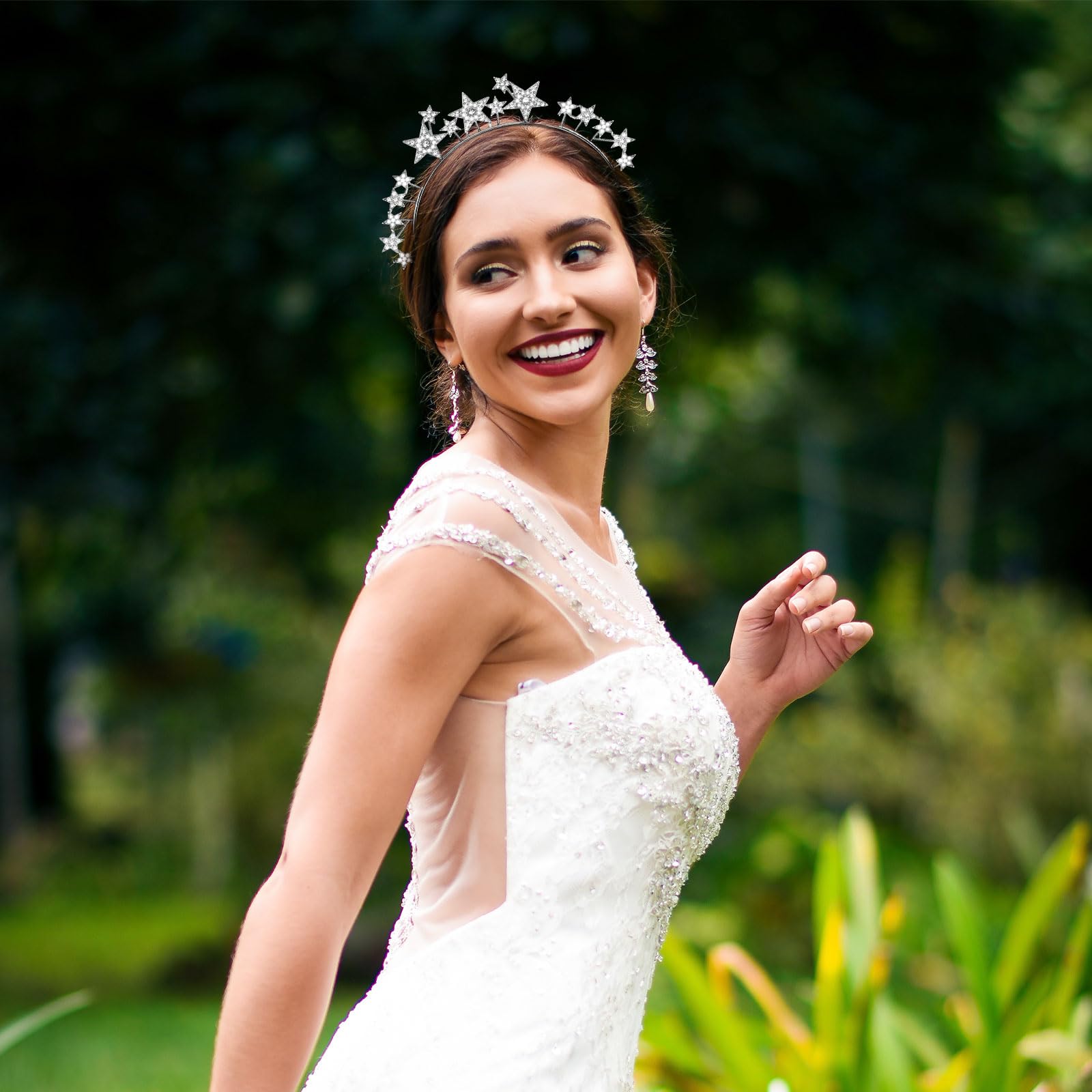Sparkling Rhinestone Star Tiara Headband - Silver Glittering Halo Crown for Women & Girls | Wedding, Bridal, Party Hair Accessories | Perfect for Goddess Costumes, Prom, Pageants & Special Occasions