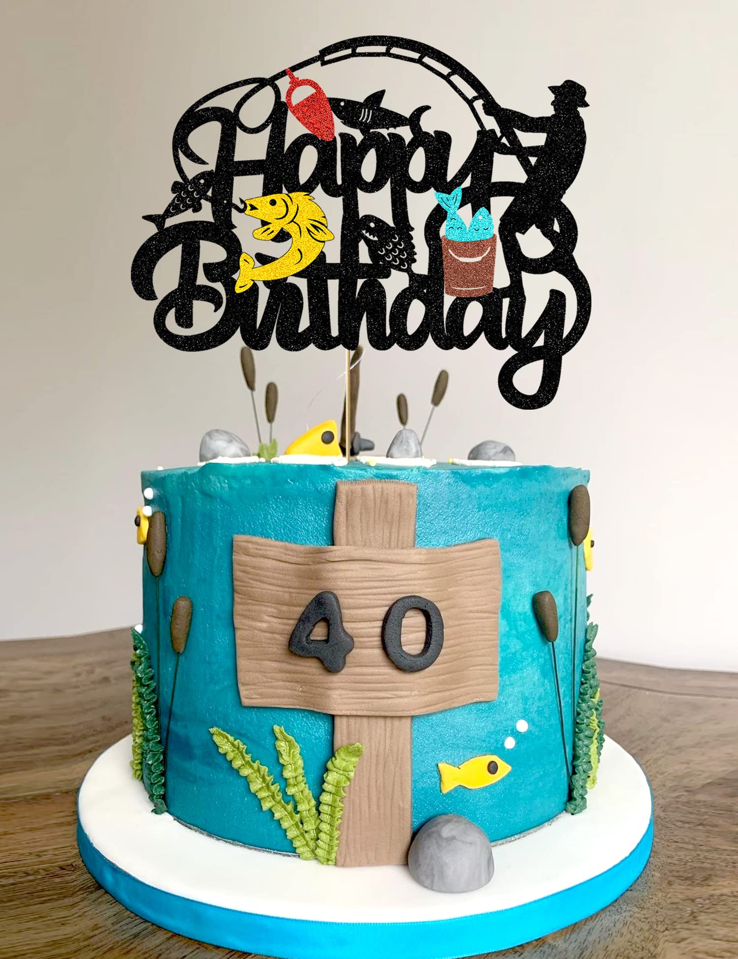 Fishing Cake Topper - Fish Themed Birthday Cake Decoration for Men & Boys - Perfect for Fisherman Birthday Parties, Fishing Theme Cakes, and Outdoor Adventure Celebrations