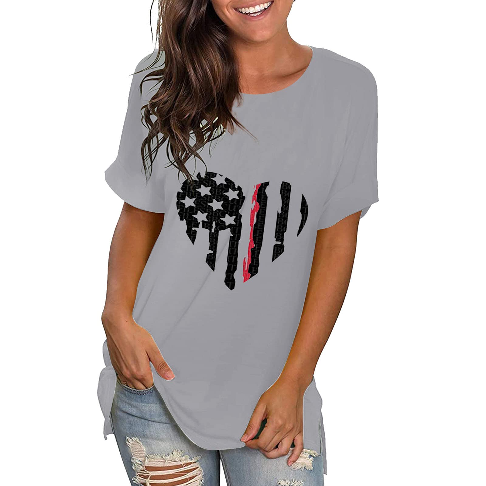 Women's Plus Size Henley Shirts & V-Neck T-Shirts - Green Summer Tops, White Crewneck Sweatshirts for Women (Gray, Size M) | Casual Wear, Office Outfits & Everyday Fashion