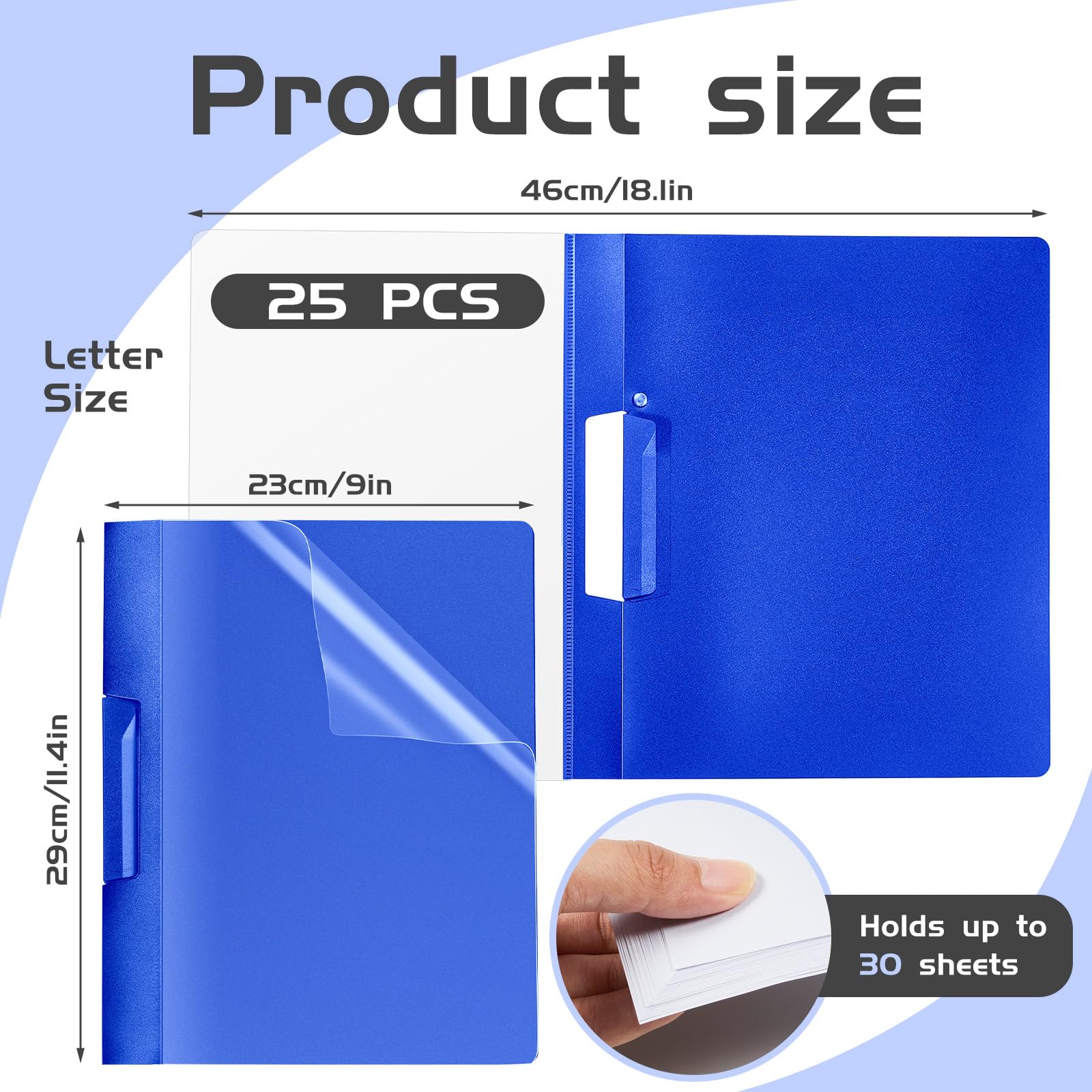 Maitys 25 Pack Clear Report Covers with Clip - 11.4 x 9 Inch Transparent Presentation Folders for Letter Size Documents (Blue) - Perfect for Resumes, Interviews, School Projects & Office Organization