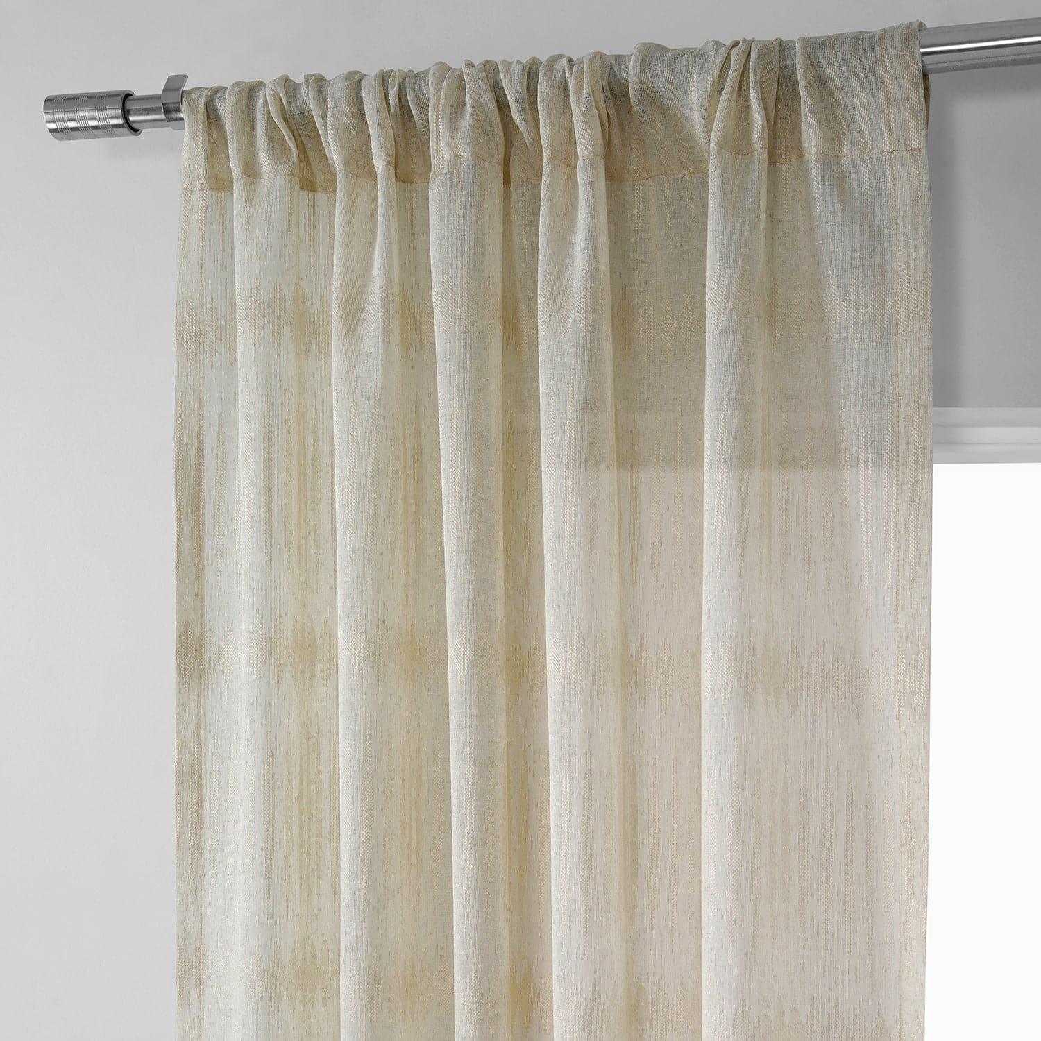 Polaris Tan Geometric Pattern Faux Linen Sheer Curtains for Living Room & Bedroom - Light Filtering Window Drapes with Modern Design