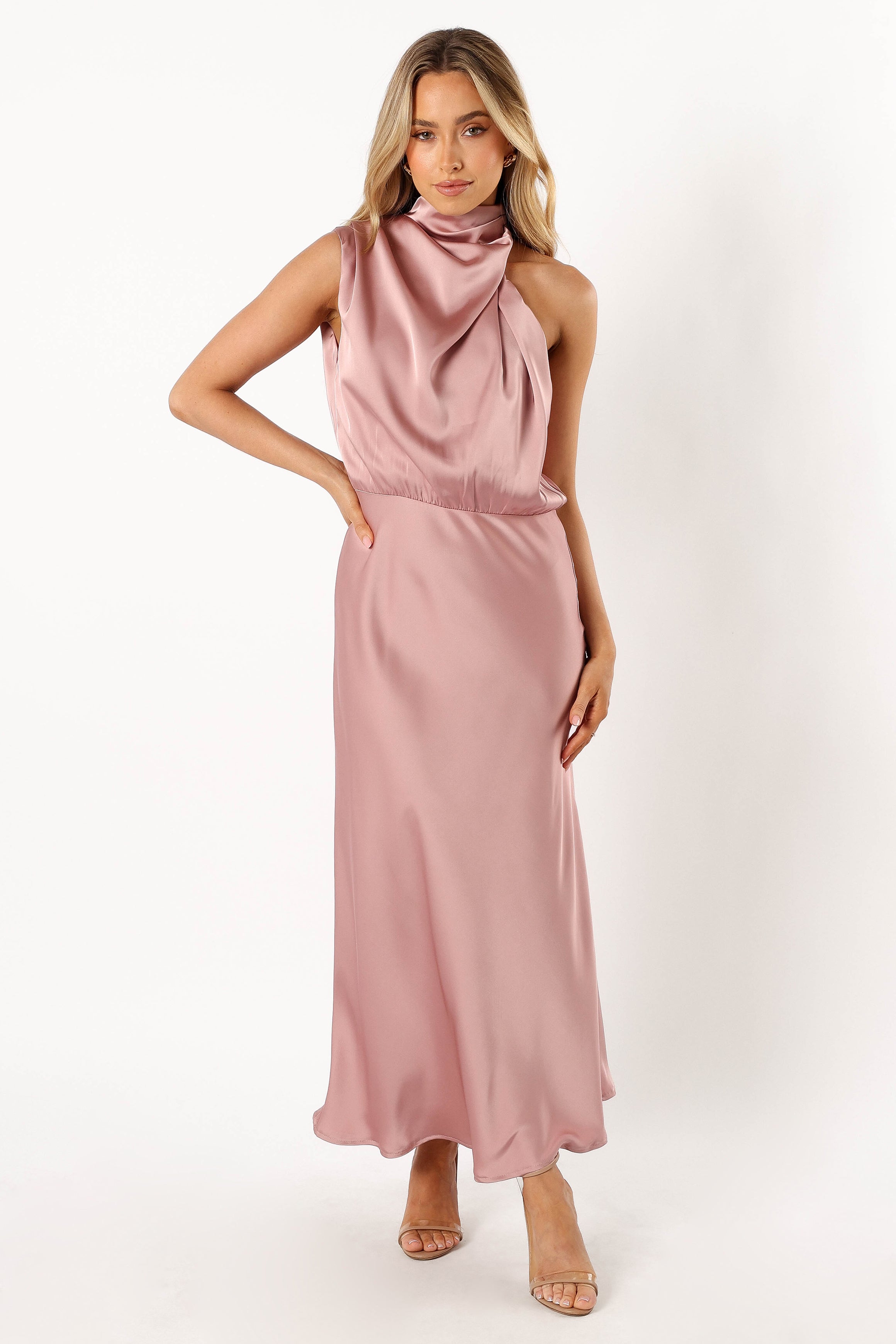 Anabelle Halter Neck Midi Dress in Blush - Elegant Summer Wedding Guest Dress for Women, Perfect for Beach Parties & Cocktail Events