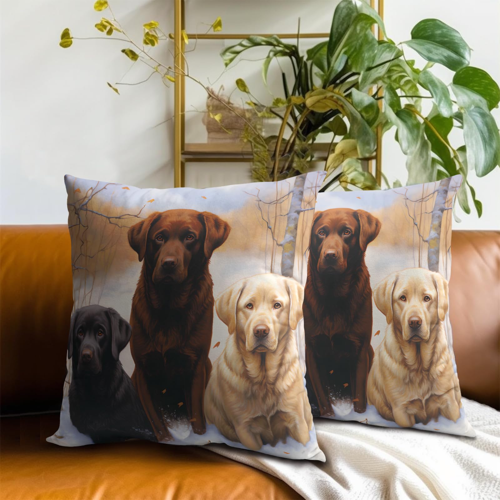 2 Pack Labrador Retriever Throw Pillow Covers - 18x18 Inch Soft Cotton Dog Pillow Cases with Black, White & Brown Dog Patterns, Perfect for Sofa, Bed & Home Decor - Cute Pet Lover Gift Idea for Dog Owners