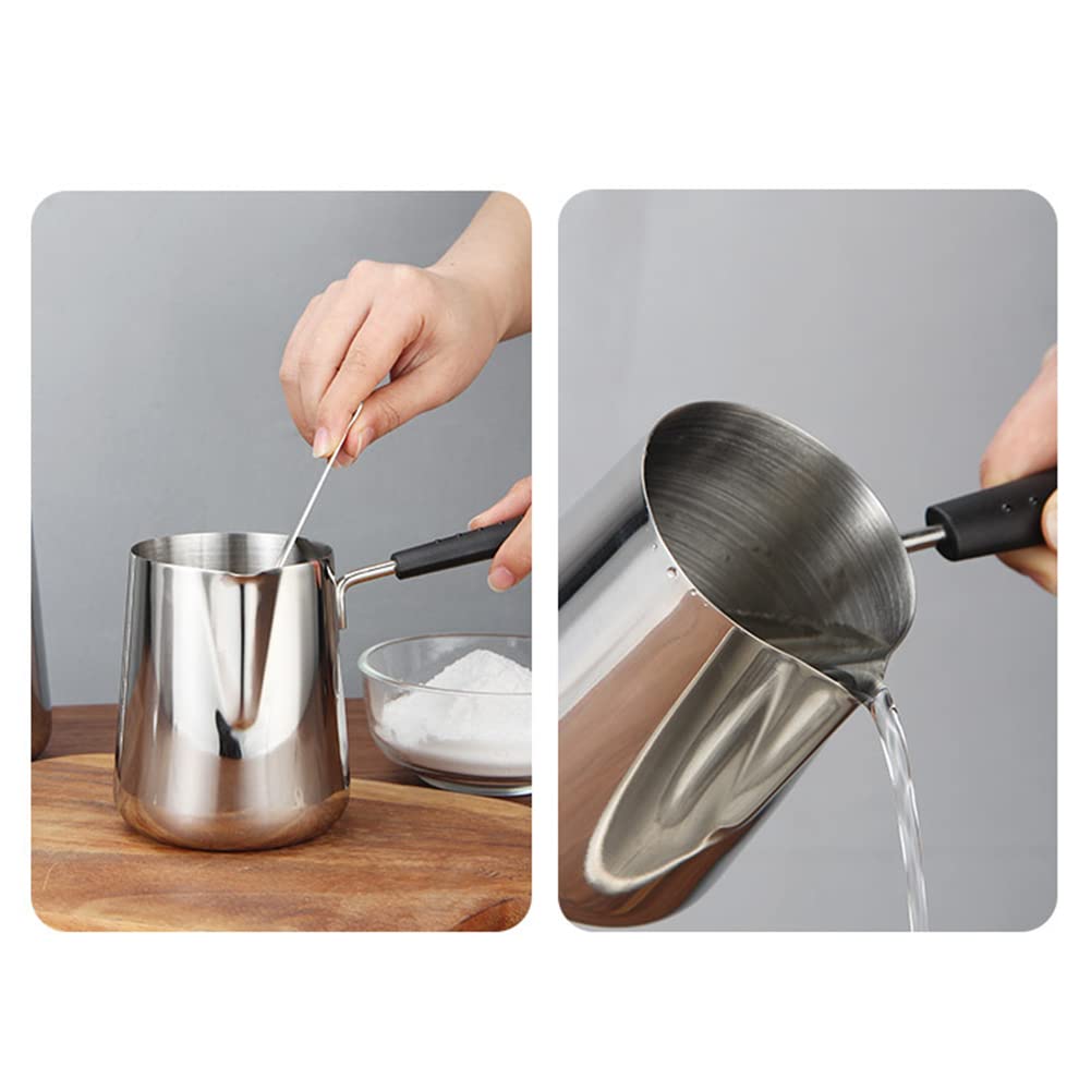 Stainless Steel Milk Warmer Pot 600ml - Electric Chocolate Butter Melting Pan with Scale & Heat-Insulated Handle - Perfect for Frothing Milk, Making Hot Chocolate, Coffee & Baking at Home