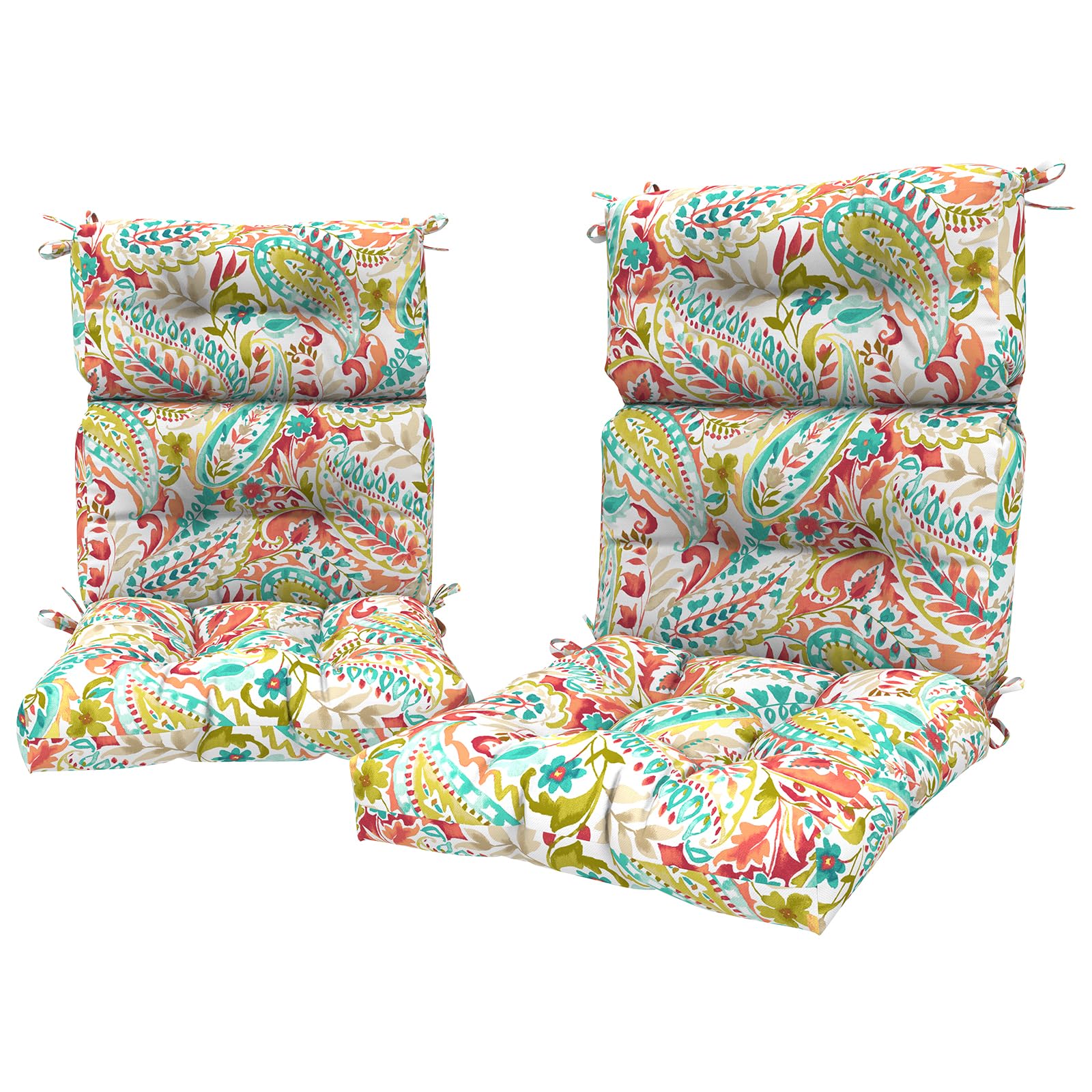 LVTXIII 2 Pack High Back Chair Cushions for Outdoor & Indoor Use - Deep Seat Patio Cushion Set with High Rebound Foam - 44”x22”x4” Paisley Design - Perfect for Rocking Chairs, Porch Swings & Garden Furniture