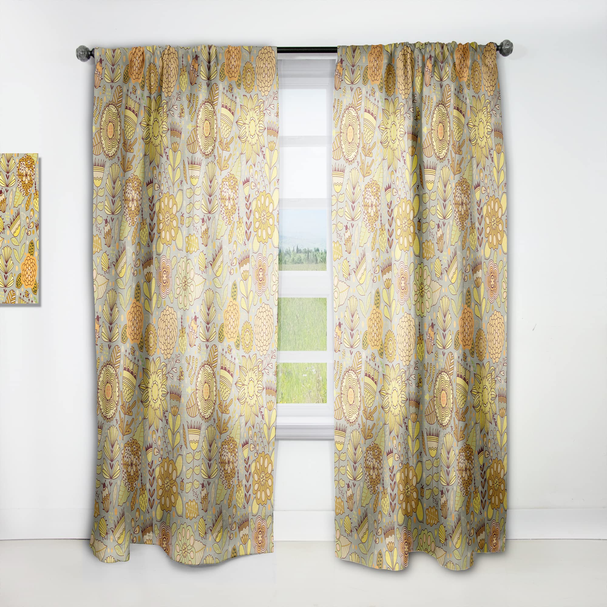 DesignQ Floral Botanical Blackout Curtains - Thermal Insulated Single Panel 52x95 Inches - Elegant Bedroom & Living Room Window Treatments for Home Decor, Light Blocking & Energy Saving