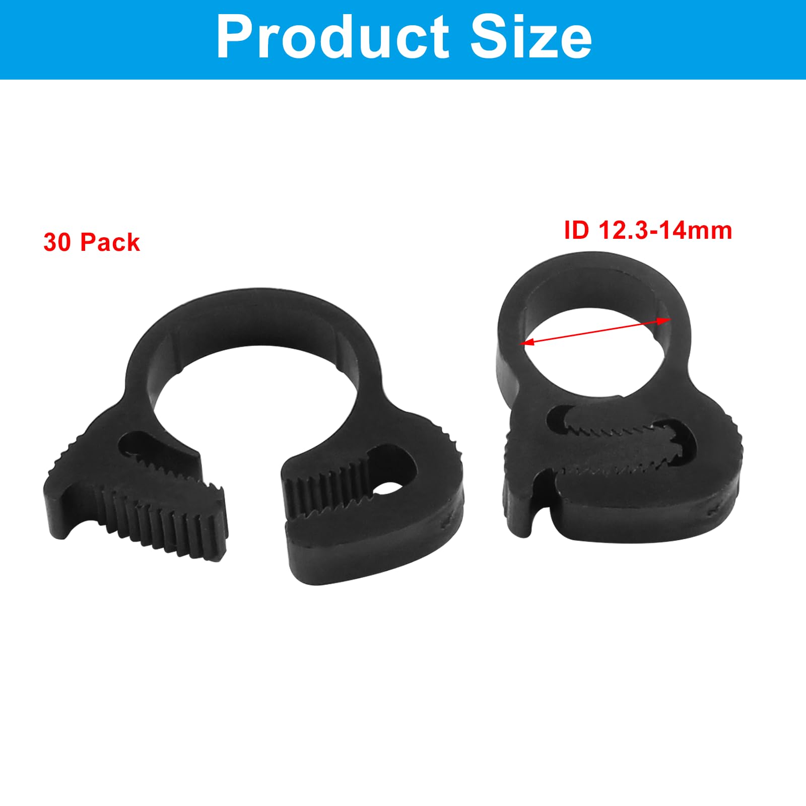 30 Pack Snap Grip Plastic Hose Clamps - 12.3-14mm (1/2 Inch) Double Gripping Nylon Hose Clamps for Automotive, Plumbing, and Home Repair - Secure, Durable, and Easy to Install