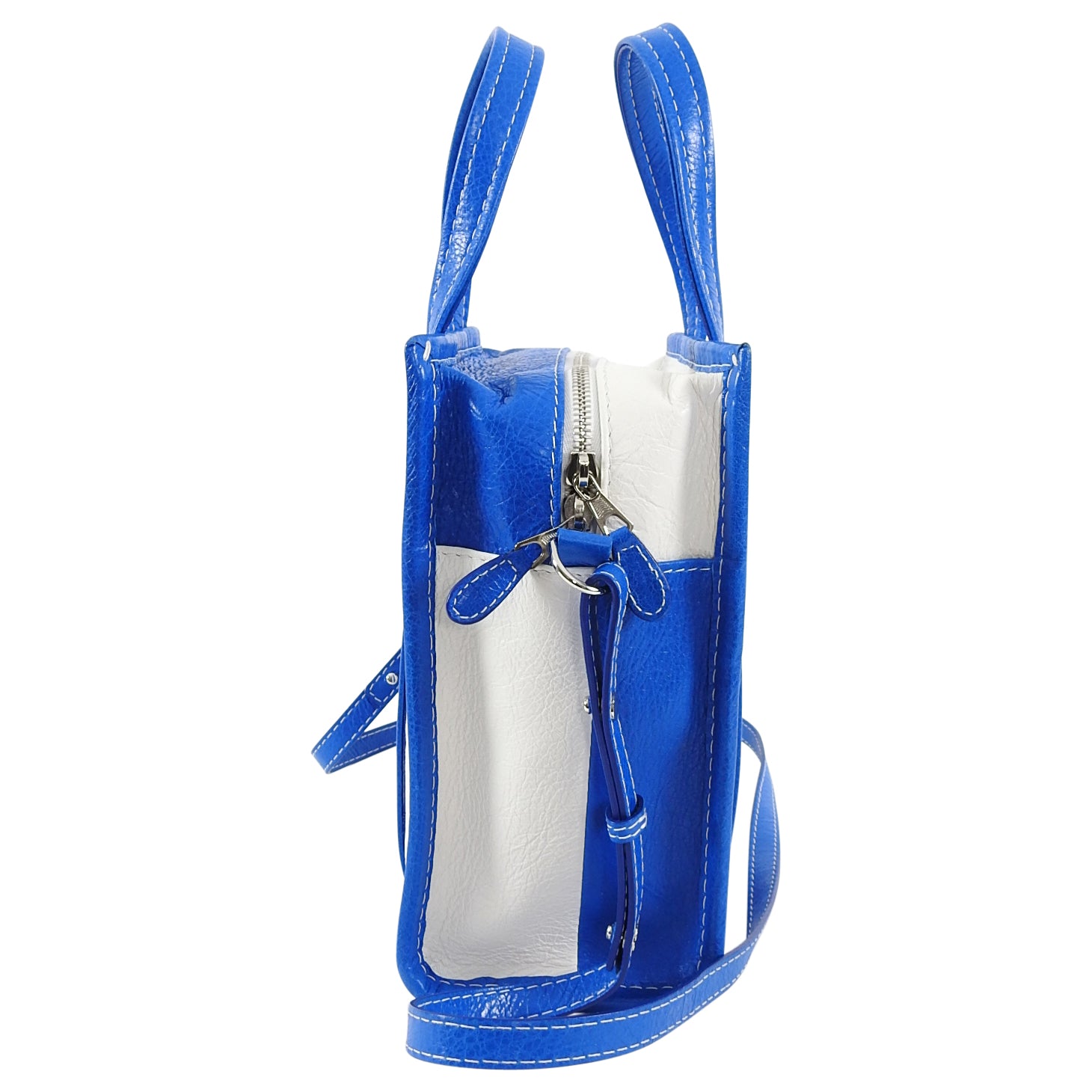 Balenciaga Bazar XS Blue and White Striped Tote Bag for Women - Stylish Designer Handbag for Travel, Shopping & Everyday Use