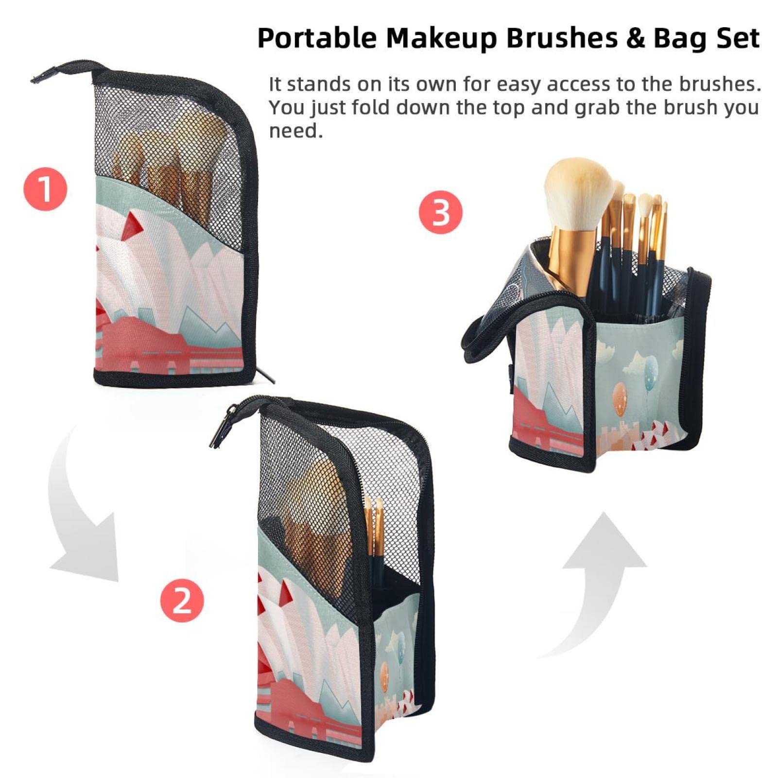 12-Piece Makeup Brush Organizer Bag - Portable Cartoon House Design Brush Holder Case for Travel & Home Storage | Perfect for Makeup Artists & Beauty Enthusiasts