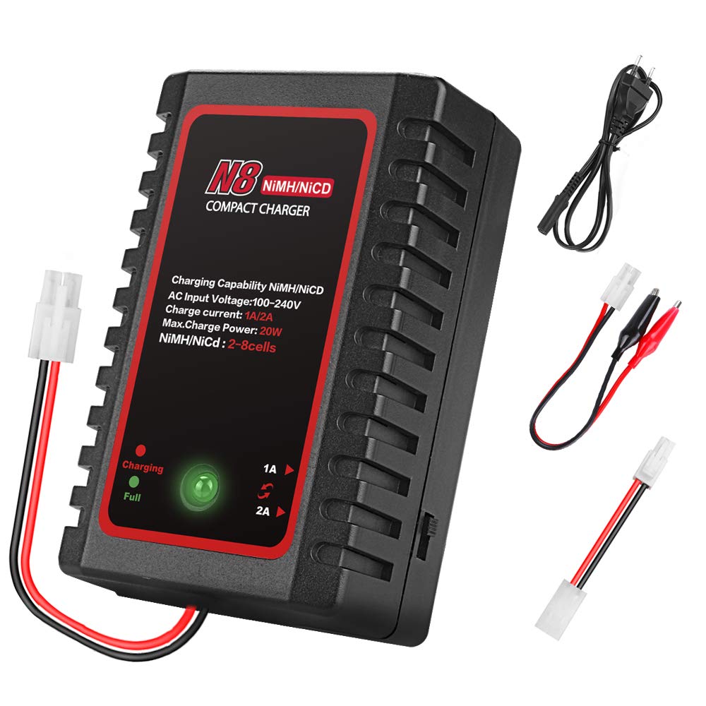 2-8s NiMH/NiCd Battery Charger with Tamiya Connector - 1000mA/2000mA Charging Current for RC Cars, Boats & Hobbies | Fast Charging for RC Vehicles & Remote Control Toys