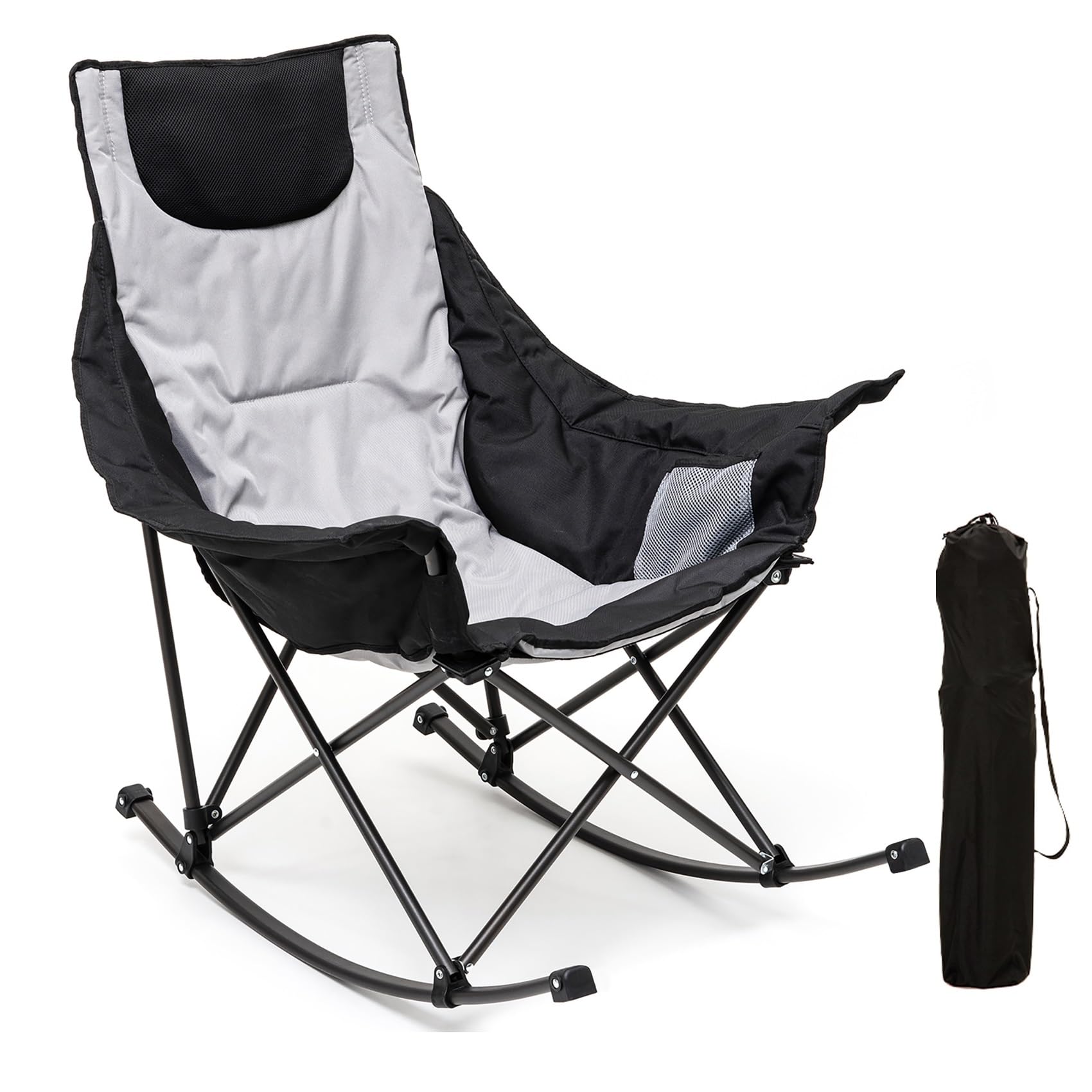 **SUNNYFEEL Oversized Rocking Camping Chair - Heavy Duty Folding Recliner with Padded Seat & Storage Pocket - Portable Lawn Chair for Outdoor, Picnic, Beach, Patio & Backyard Relaxation - Includes Carry Bag**