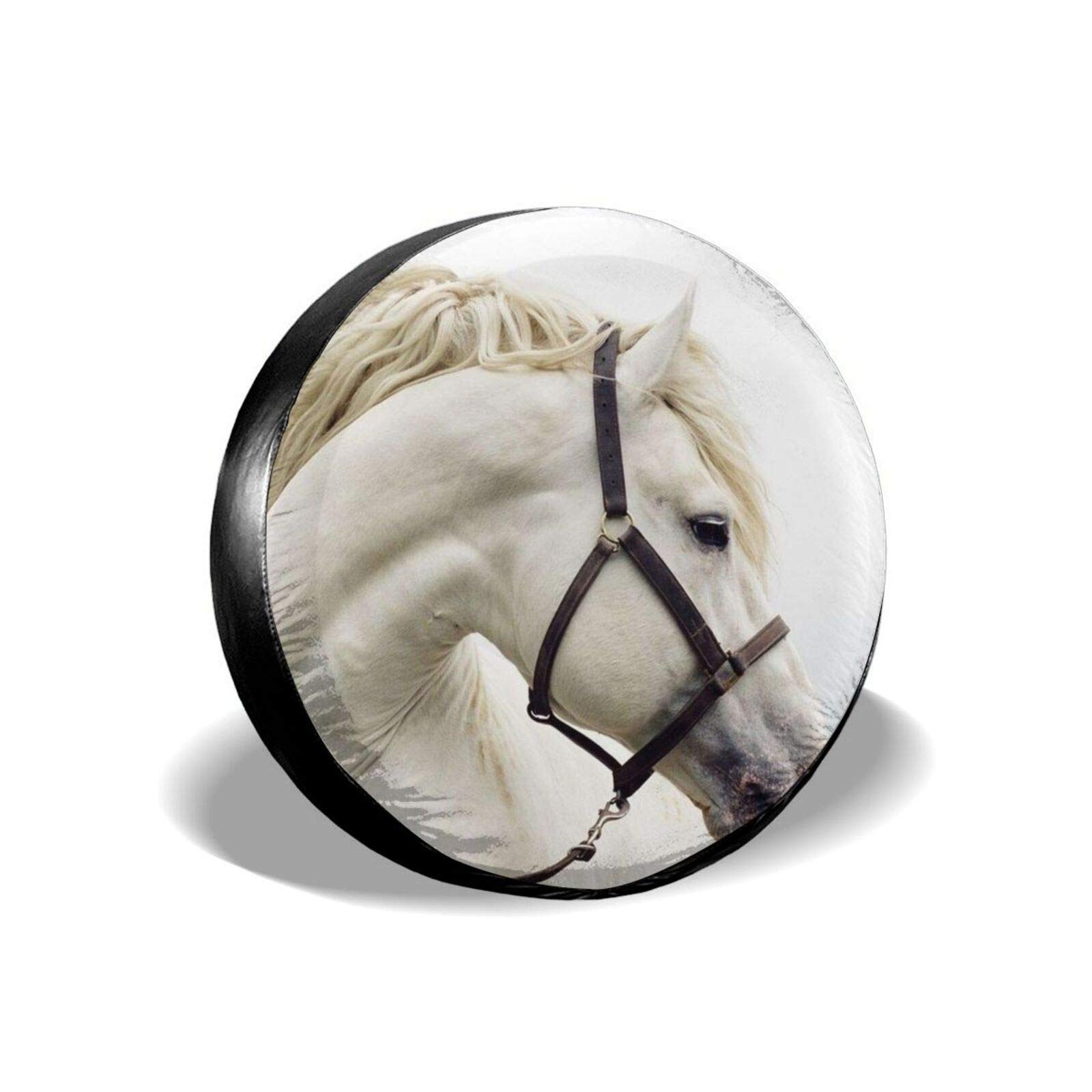 Waterproof White Horse Design Spare Tire Cover for RV, Trailer, Camper, Truck & SUV – 14 Inch Diameter, UV & Snow Protection – Perfect for Outdoor Adventures & Road Trips
