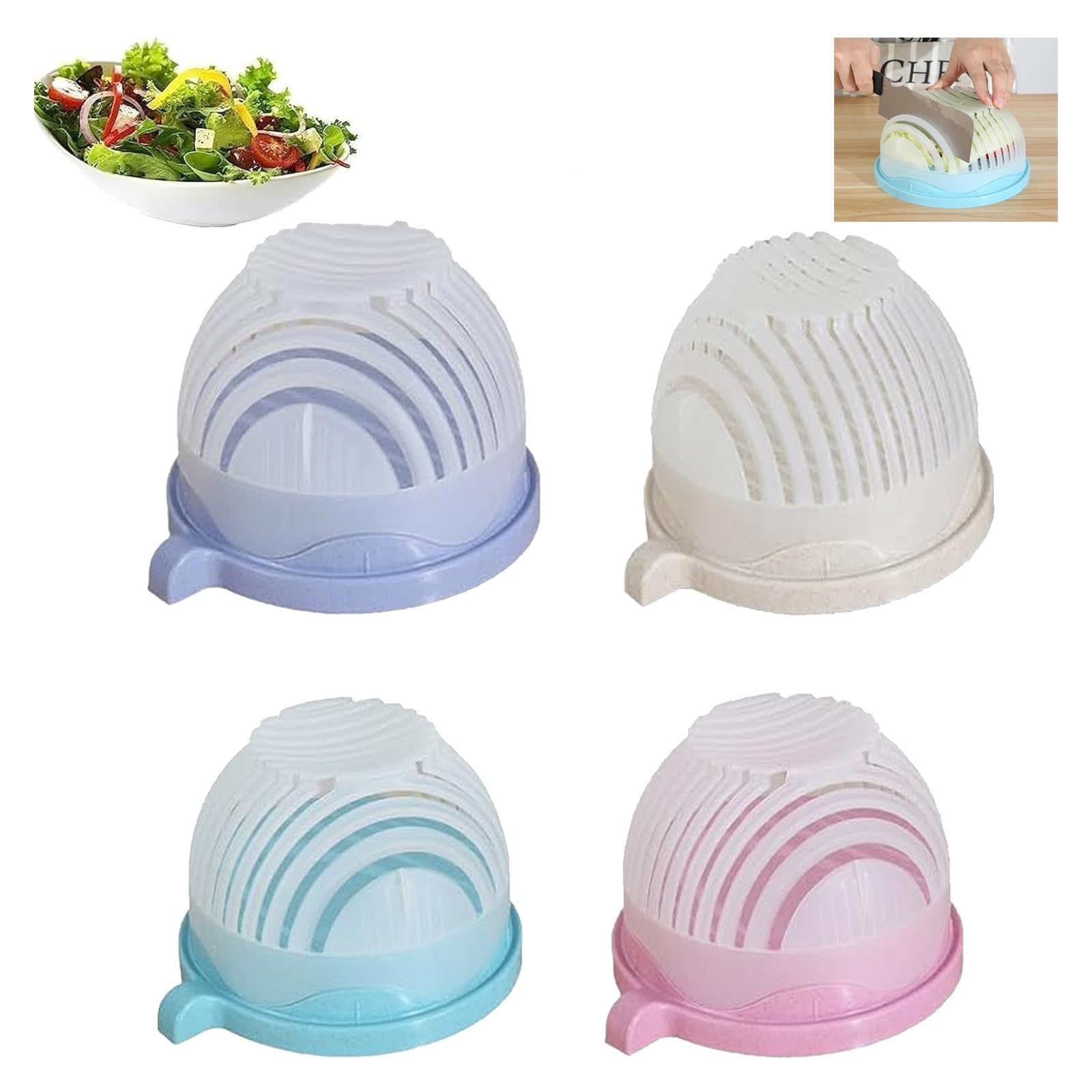 Premium 4-Piece Fruit and Vegetable Cutter Bowl Set with Lid - Multi-Functional Salad Chopper, Slicer & Dicer for Fresh Salads, Meal Prep & Healthy Snacking - BPA-Free Kitchen Gadget for Easy Food Preparation