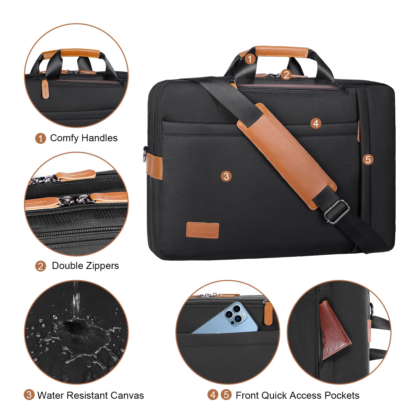 ESTARER 3-in-1 Convertible Laptop Backpack for Men - 17-17.3 Inch Water Resistant Nylon Messenger Bag for Work, Travel & Business - Ideal for Office, Commute, and Daily Use