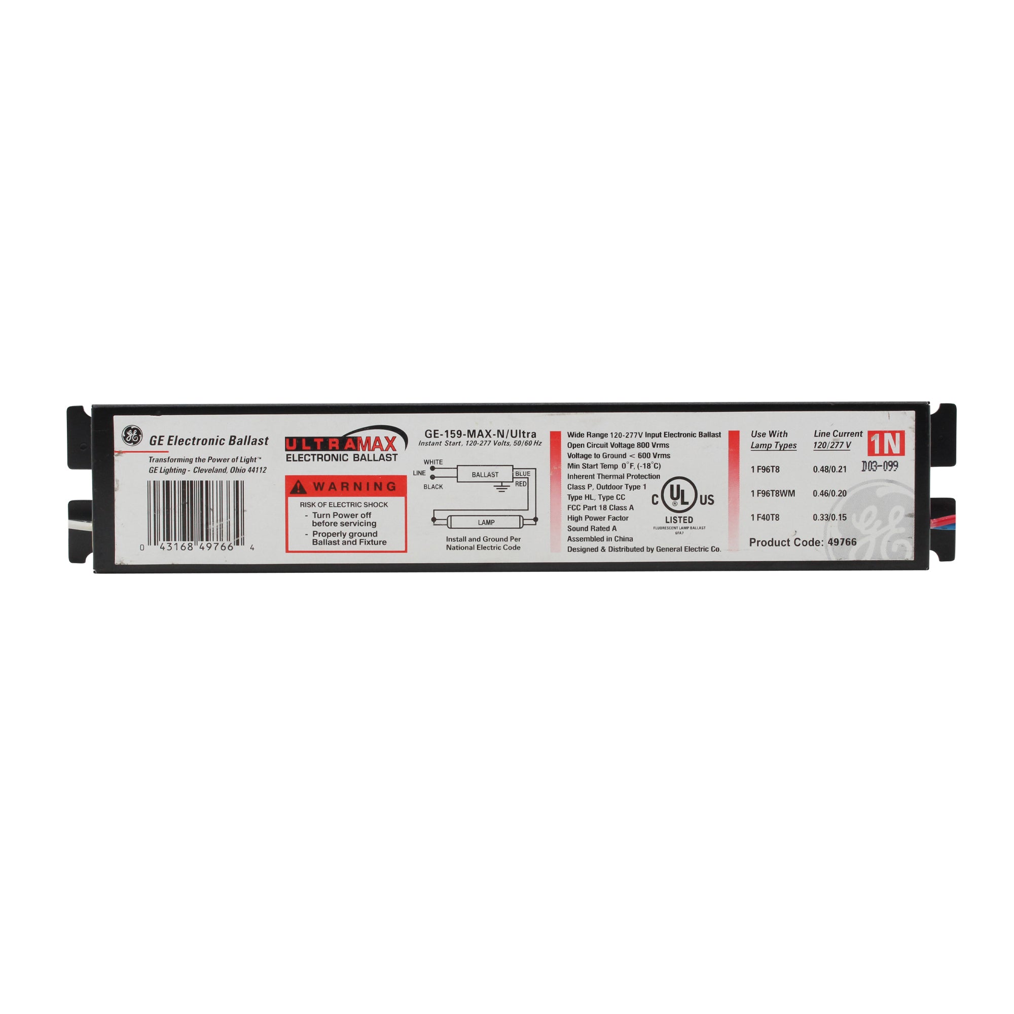 GE 159 MAX N/ULTRA 49766 Instant Ballast for F96T8 Lamps - 96W T8, 120/277V - Ideal for Commercial Lighting, Warehouses & Industrial Facilities