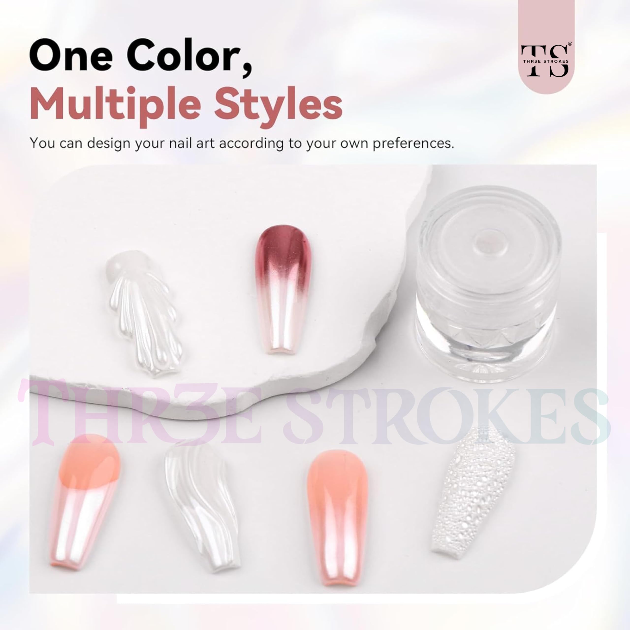 THR3E STROKES White Pearl Chrome Nail Powder - 1g Mirror Effect Metallic Nail Art Powder for Gel Polish, Mermaid Chrome Glitter Dust Kit (WHITE PEARL) | Perfect for Salon Manicures, DIY Nail Art & Special Occasion Nail Designs