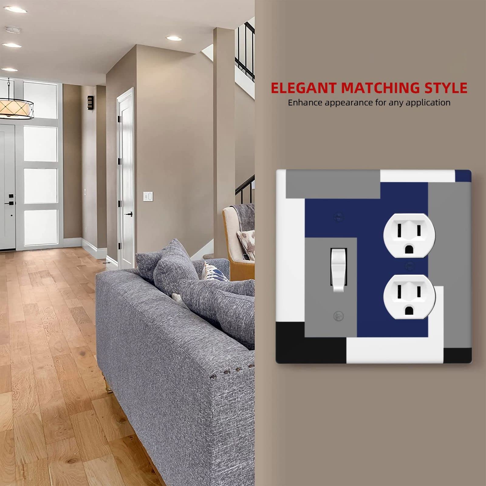 Abstract Blue Gray Light Switch Cover - Decorative 2 Gang Duplex Outlet Wall Plate - Funny Toggle Combination Faceplate 4.5 x 4.5 Inch - Perfect for Home, Office & Kids Room Decor