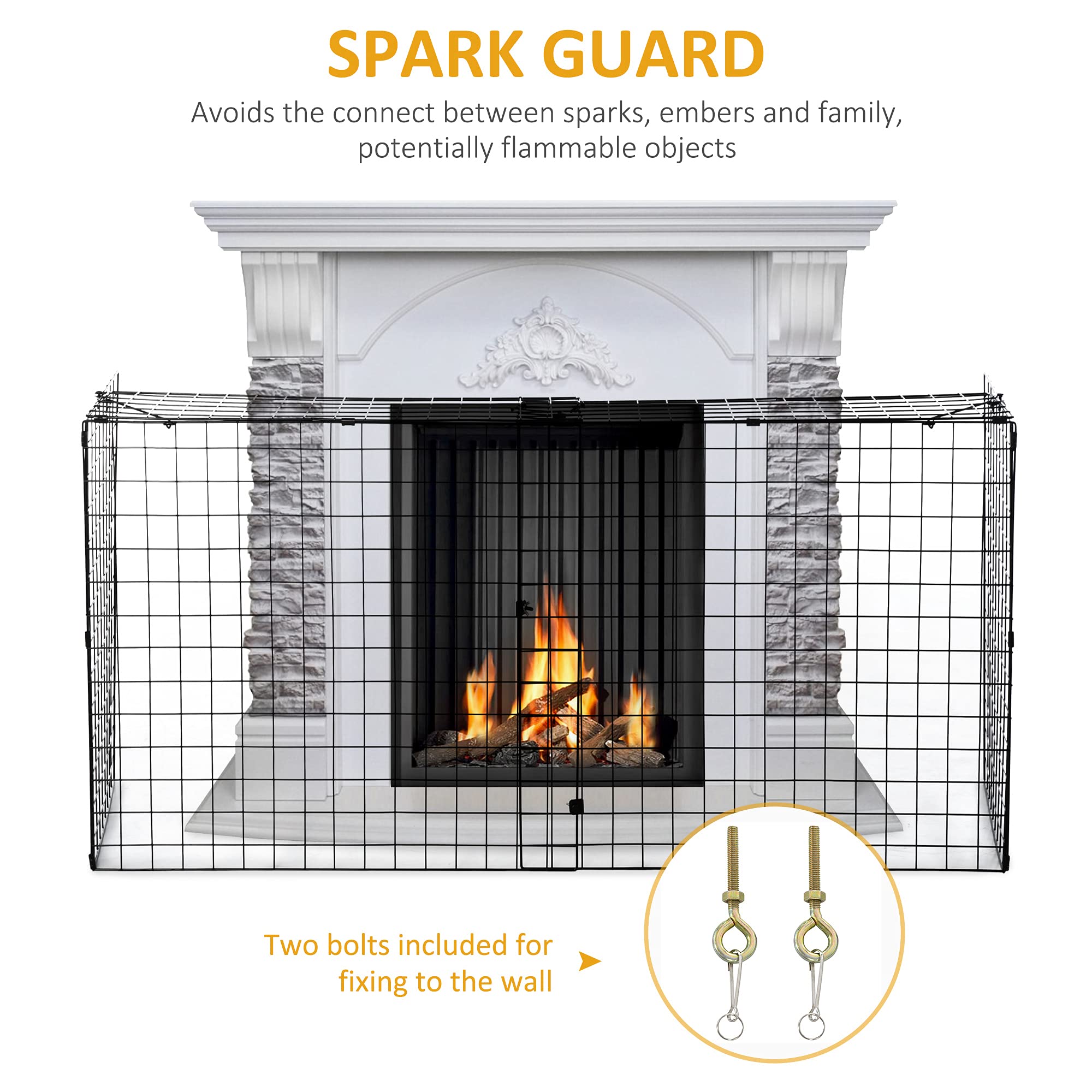 HOMCOM Extendable Fireplace Screen with Metal Mesh - Black Fire Spark Guard Cover for Living Room & Home Decor | Heat Protection & Safety for Fireplace Use