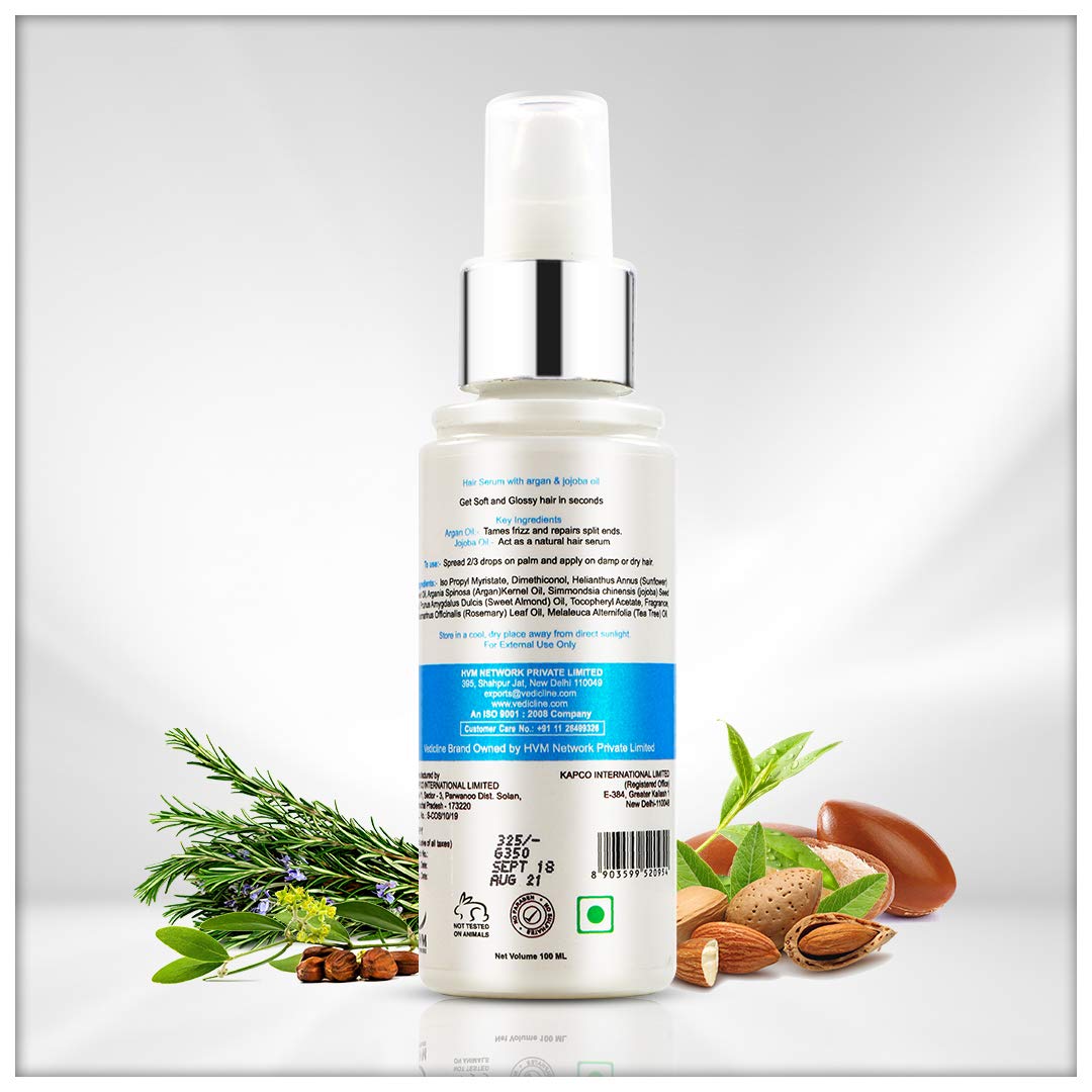 Vedicline Hair Serum with Argan & Jojoba Oil - Repair Split Ends, Reduce Frizz & Improve Hair Texture for Healthy, Shiny Hair - 100ml | Perfect for Daily Hair Care & Styling