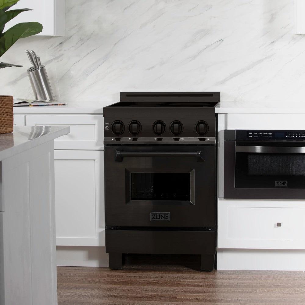ZLINE 24-Inch 2.8 Cu. Ft. Black Stainless Steel Induction Range with 4-Element Cooktop & Electric Oven - Perfect for Modern Kitchens, Home Chefs & Small Spaces (RAIND BS 24)