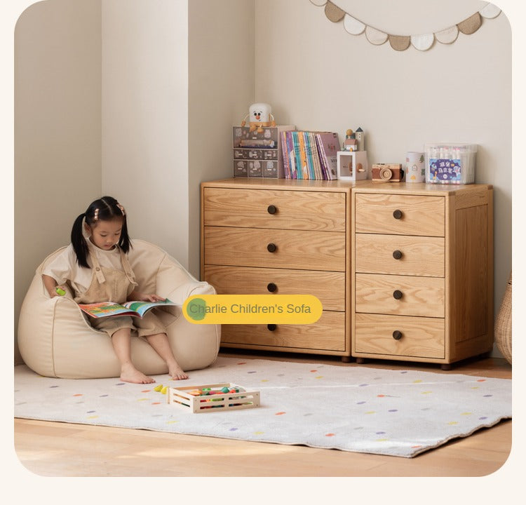 Solid Oak Wood Modern Nordic Kids Storage Cabinet - Multifunctional Organizer for Toys, Books & Clothes | Perfect for Nursery, Playroom & Bedroom Organization