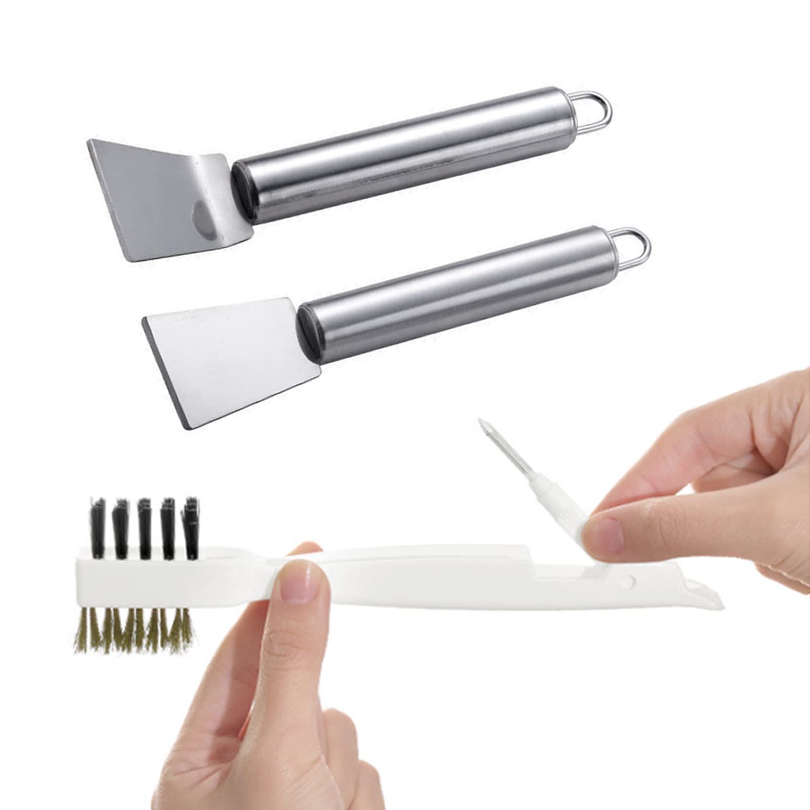 BetterJonny 3-Piece Kitchen Cleaning Scrub Brush Set - Heavy Duty Brass Wire Rust Cleaner Brushes & Cooktop Scraper for Pots, Pans, Tiles, Stove Tops - Ideal for Deep Cleaning Kitchen, BBQ Grills, and Household Surfaces