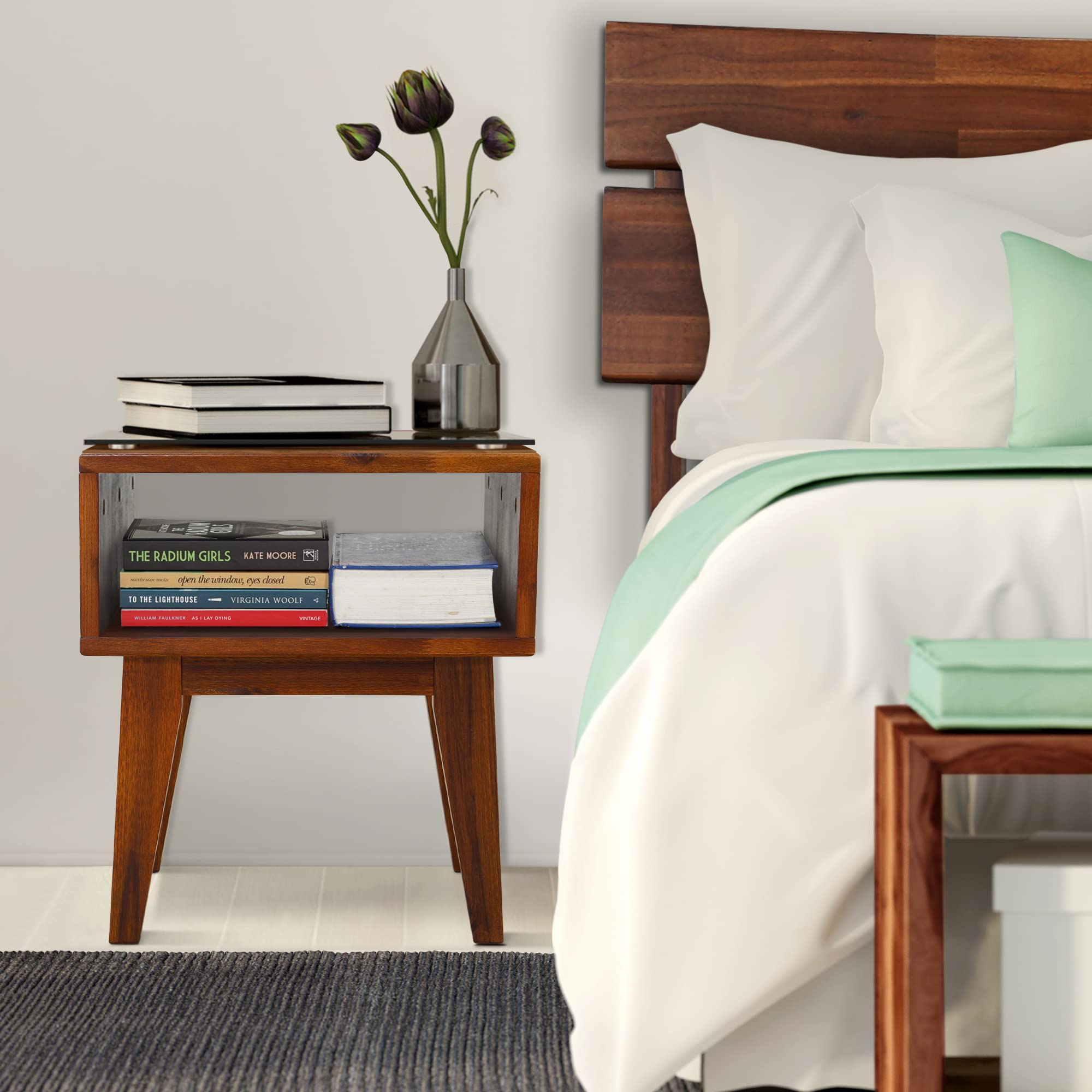 Solid Wood Acacia Serena Nightstand - Chocolate Finish Bedside Table for Bedroom, Living Room & College Dorm | Perfect for Small Spaces & Apartment Decor