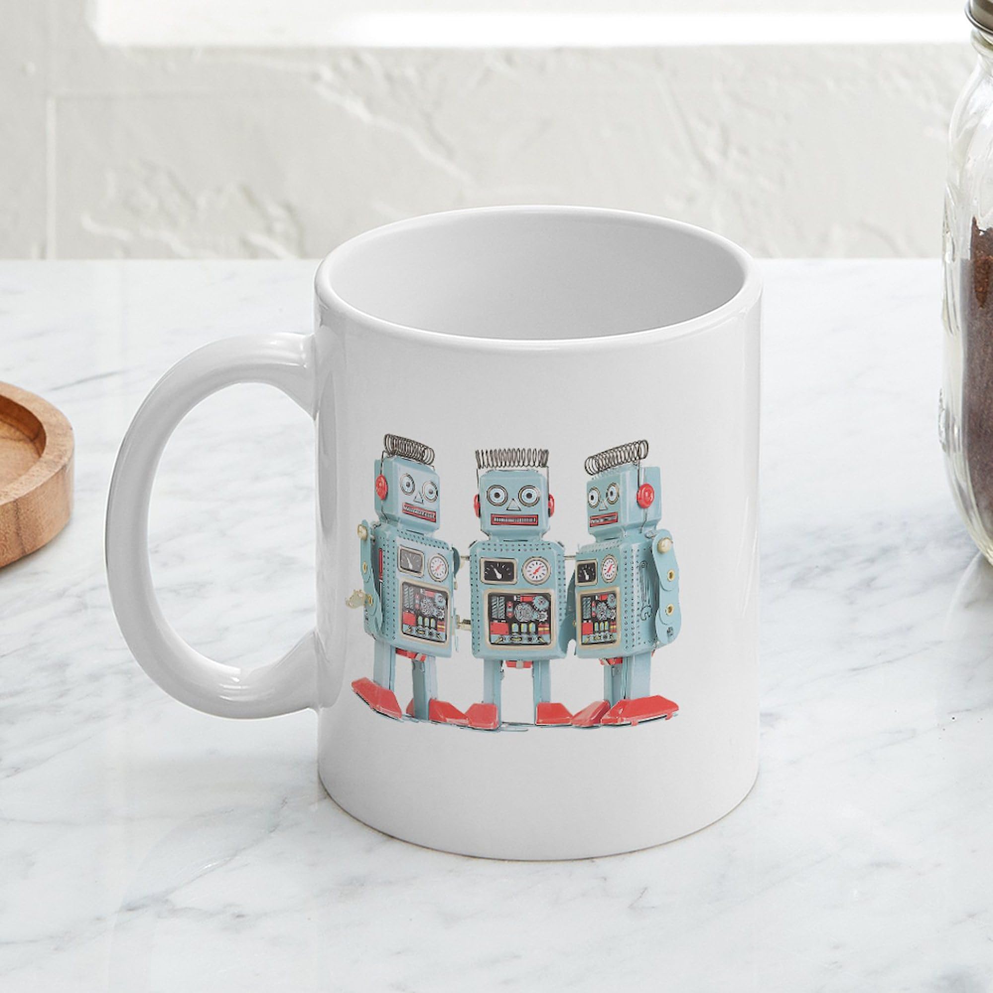 Vintage Robots Ceramic Coffee Mug 11 oz (325 ml) - Perfect for Home, Office & Gifts - Funny Robot-Themed Coffee Cup for Tea, Hot Chocolate & Espresso Lovers