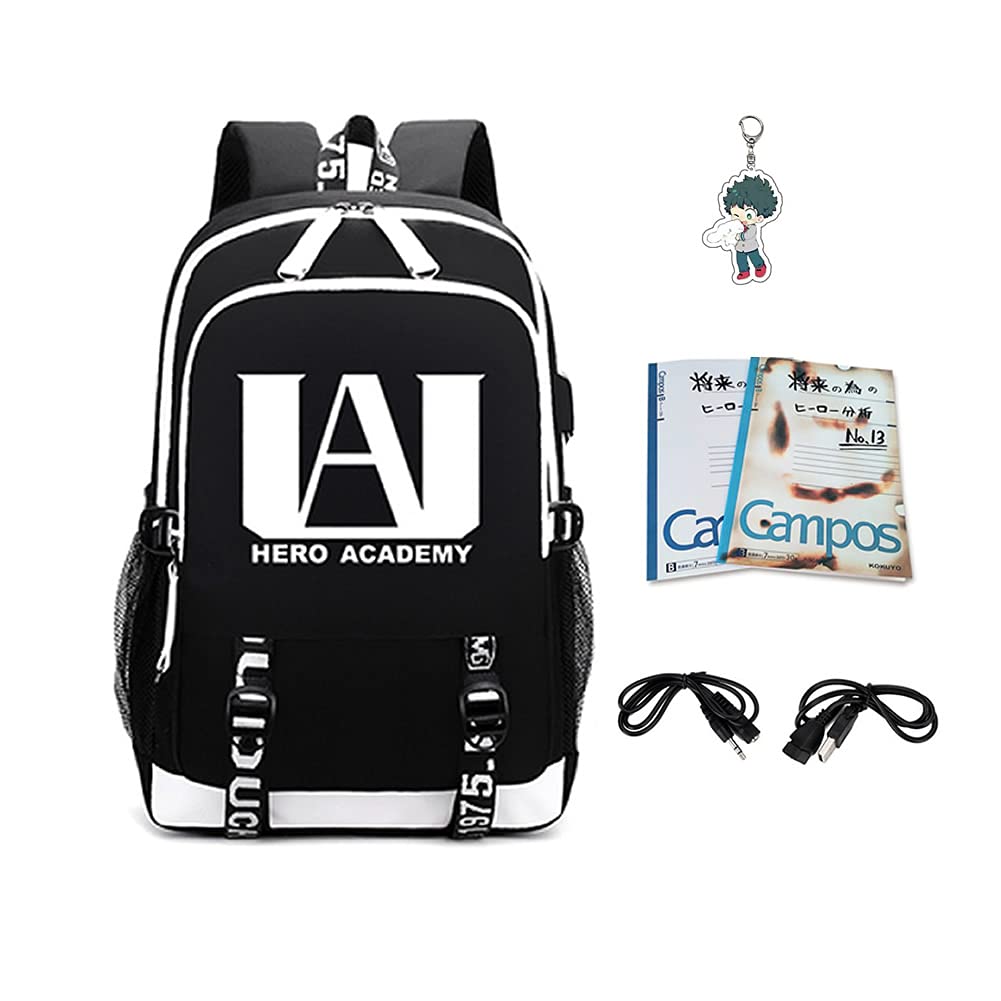 Premium Anime Backpack Set with Deku Notebooks & Midoriya Izuku Keychain - Perfect for School, Cosplay, and My Hero Academia Fans