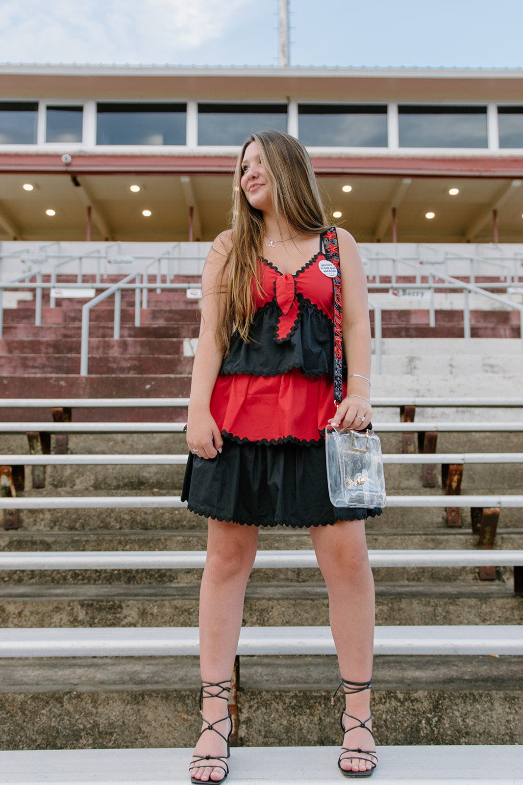Elegant Red & Black Tiered Ruffle Dress for Women - Flowy Party & Cocktail Dress for Evening Events, Date Nights & Special Occasions