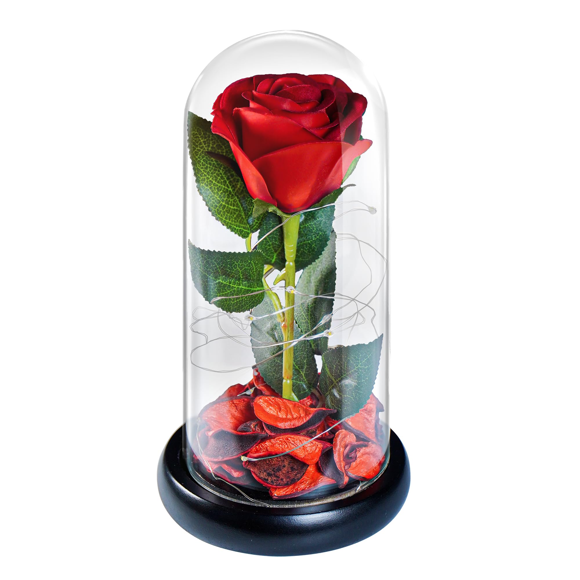 Forever Silk Rose in Glass Dome - Valentine's Day, Birthday & Mother's Day Gift for Women - Light Up Preserved Roses with Galaxy Red Silk Flower - Romantic Home Decor & Special Occasion Present