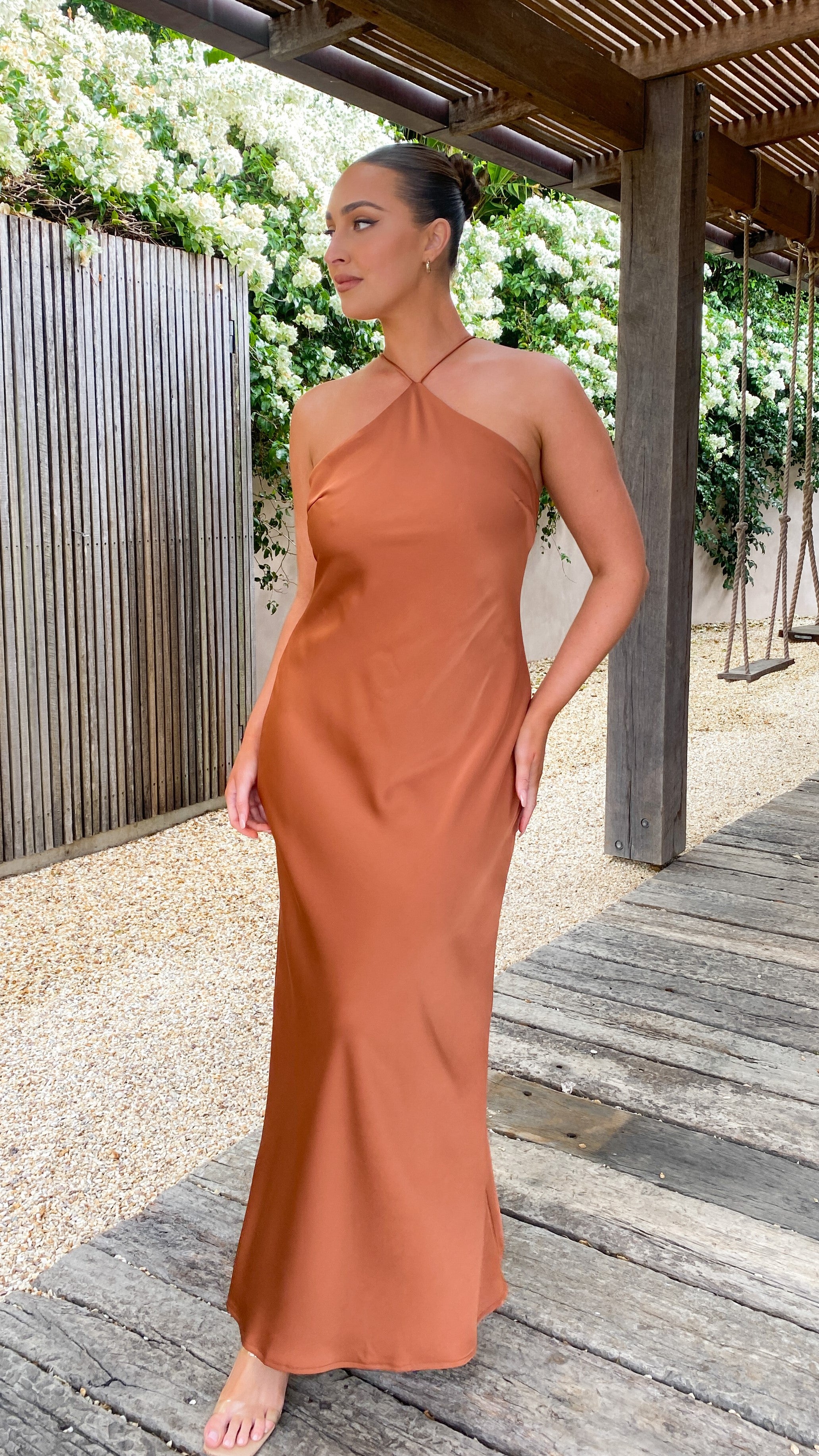 Chiara Maxi Dress in Copper - Elegant Long Flowy Dress for Women, Perfect for Weddings, Parties & Summer Outfits