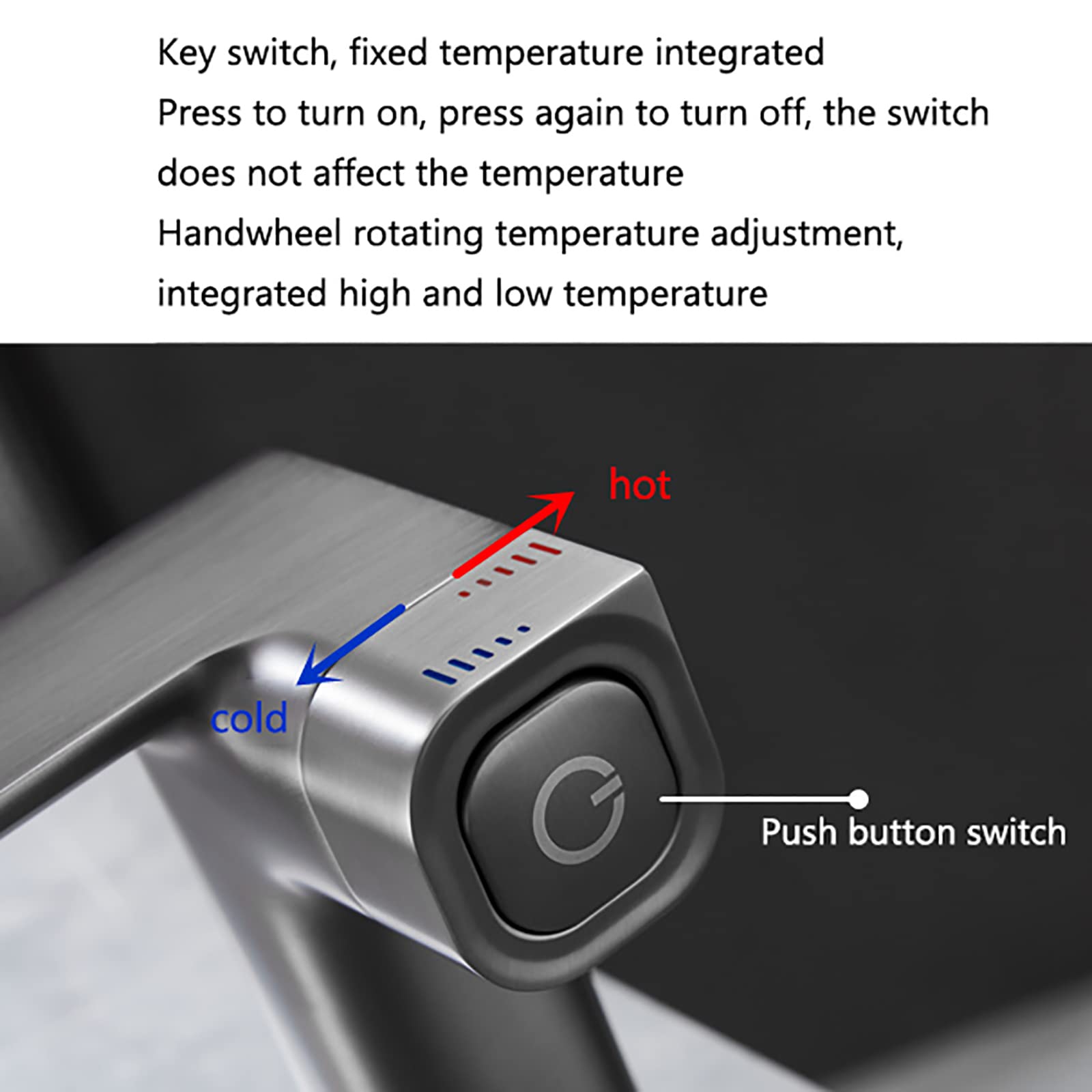 Brass Single Handle Bathroom Sink Faucet with Push Button Switch - Deck Mounted Single Hole Basin Mixer Tap in Gray for Vanity & Bathroom Upgrade | Perfect for Modern Home Renovation & Water Conservation