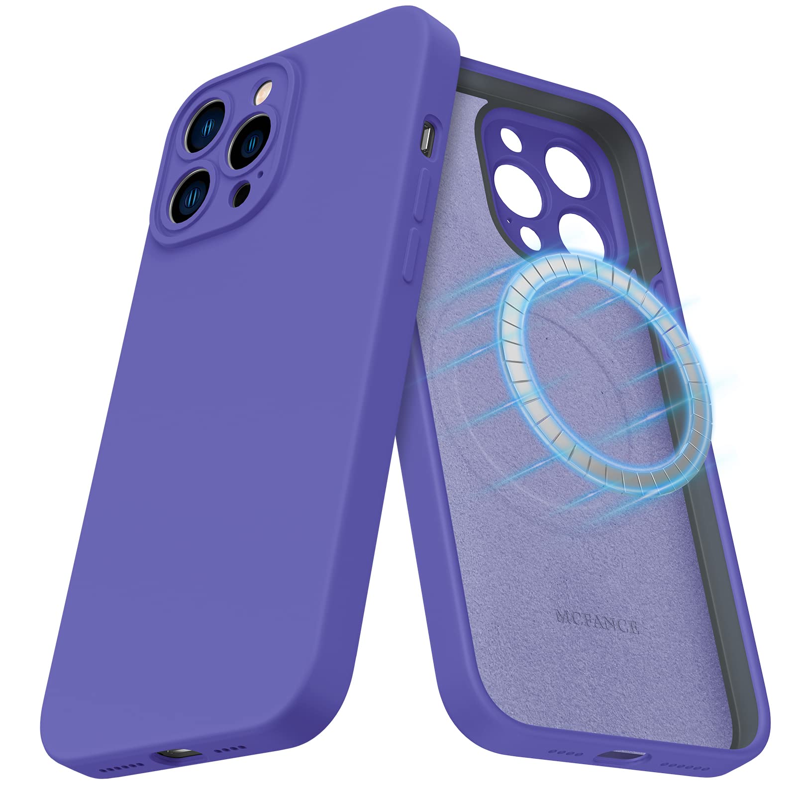 MCFANCE Magnetic Silicone Case for iPhone 13 Pro (6.1 inch) - Magsafe Compatible Protective Phone Cover with Microfiber Lining (Peri Blue, 2021 Model) | Perfect for Everyday Use, Work & Travel Protection