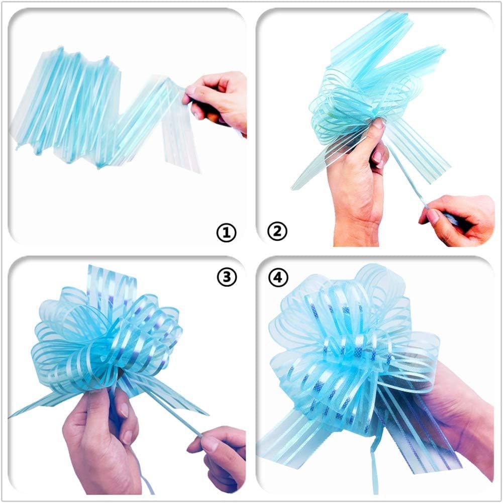 20 Pieces Large 6-Inch Light Blue Organza Pull Bows - Perfect for Christmas Gift Wrapping, Easter Baskets, Wedding Decorations & Party Favors - Elegant Gift Packaging Accessories for Any Special Occasion