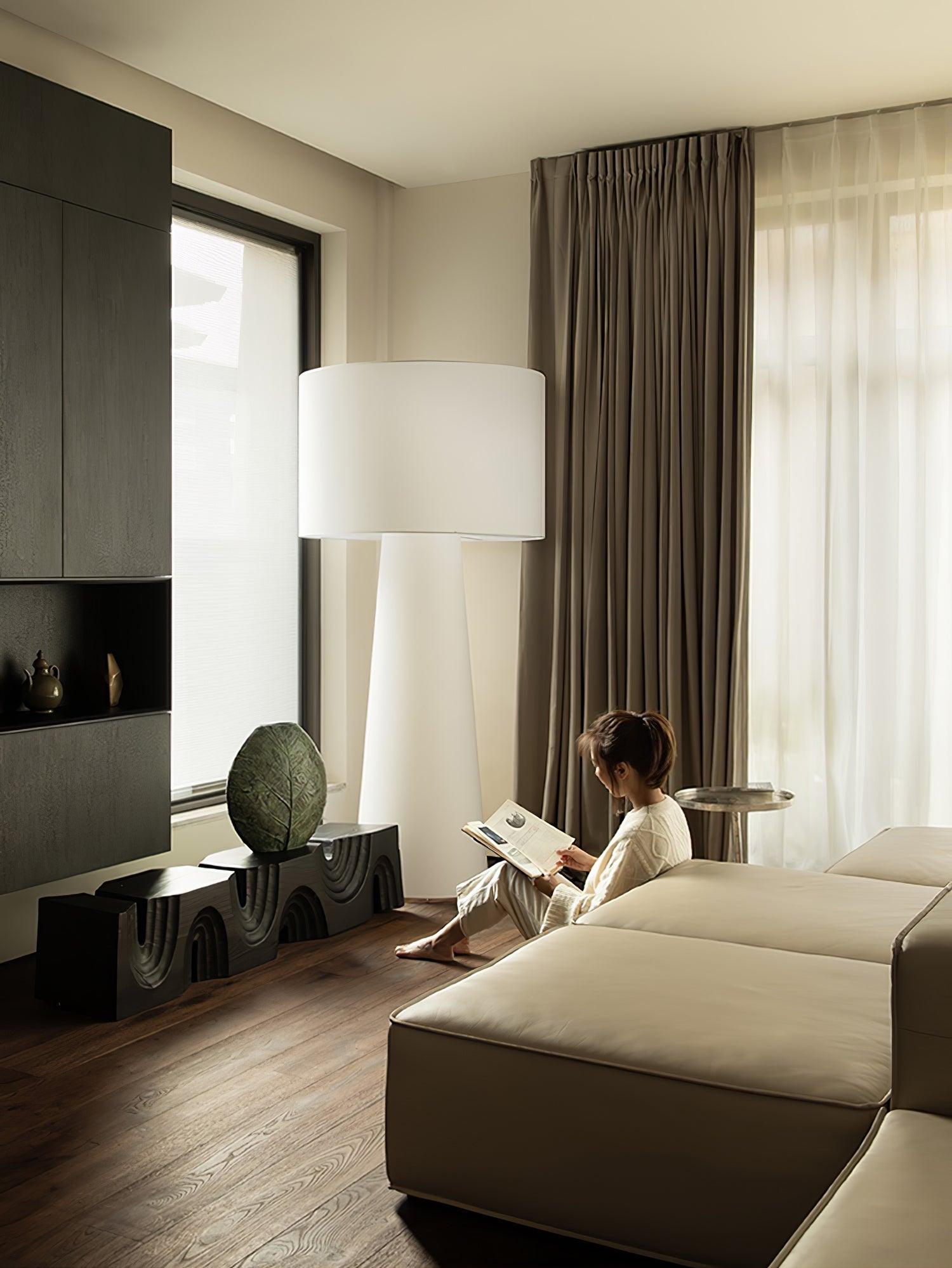 Modern Column Fabric Floor Lamp - Elegant Standing Light for Living Room, Bedroom & Office - Perfect for Reading, Relaxing & Ambient Lighting