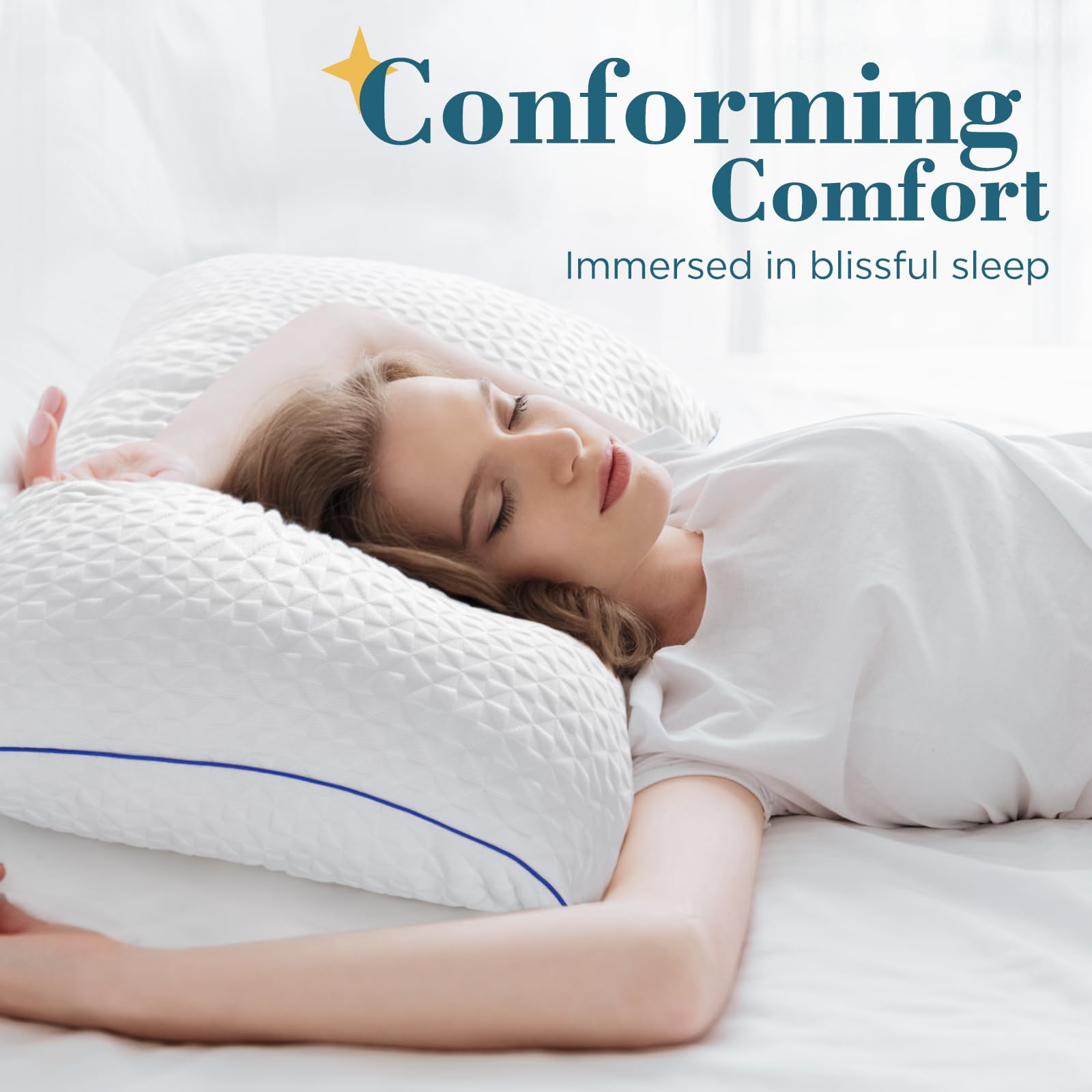 Viewstar King Size Pillows Set of 2 - Firm Shredded Memory Foam Adjustable Pillows for Side, Back & Stomach Sleepers - Washable Removable Cover - Perfect for Home, Bedroom & Guest Room Comfort