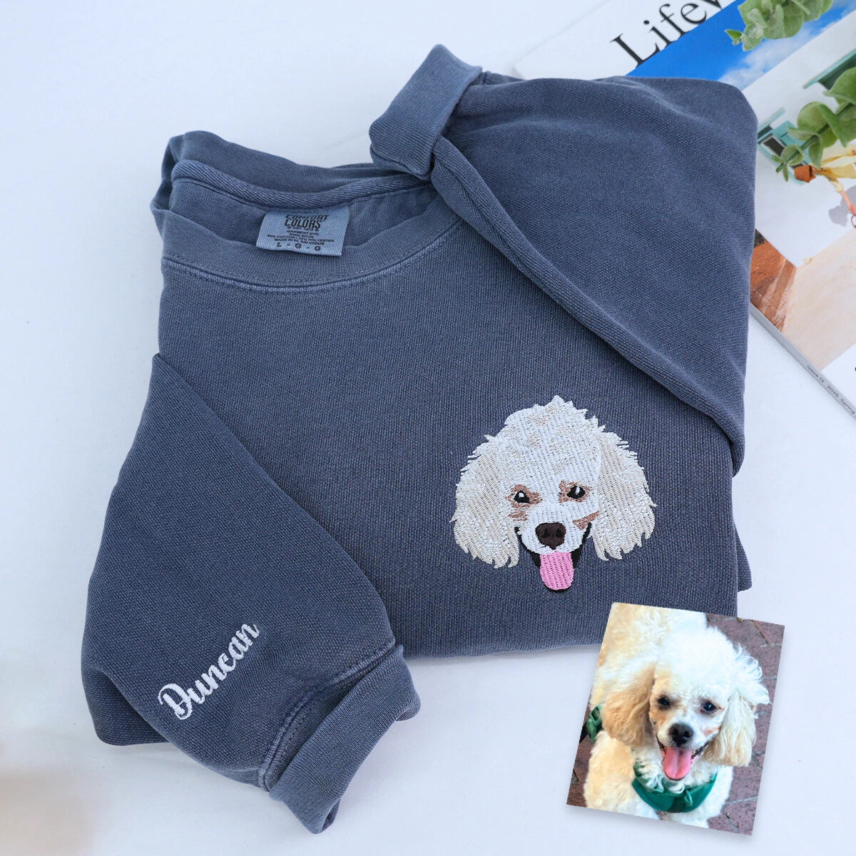 Custom Pet Embroidered Sweatshirt with Photo - Personalized Pet Face & Name Hoodie or T-Shirt | Unique Gift for Pet Lovers, Dog & Cat Owners | Cozy Casual Wear for Family Photos, Outdoor Adventures