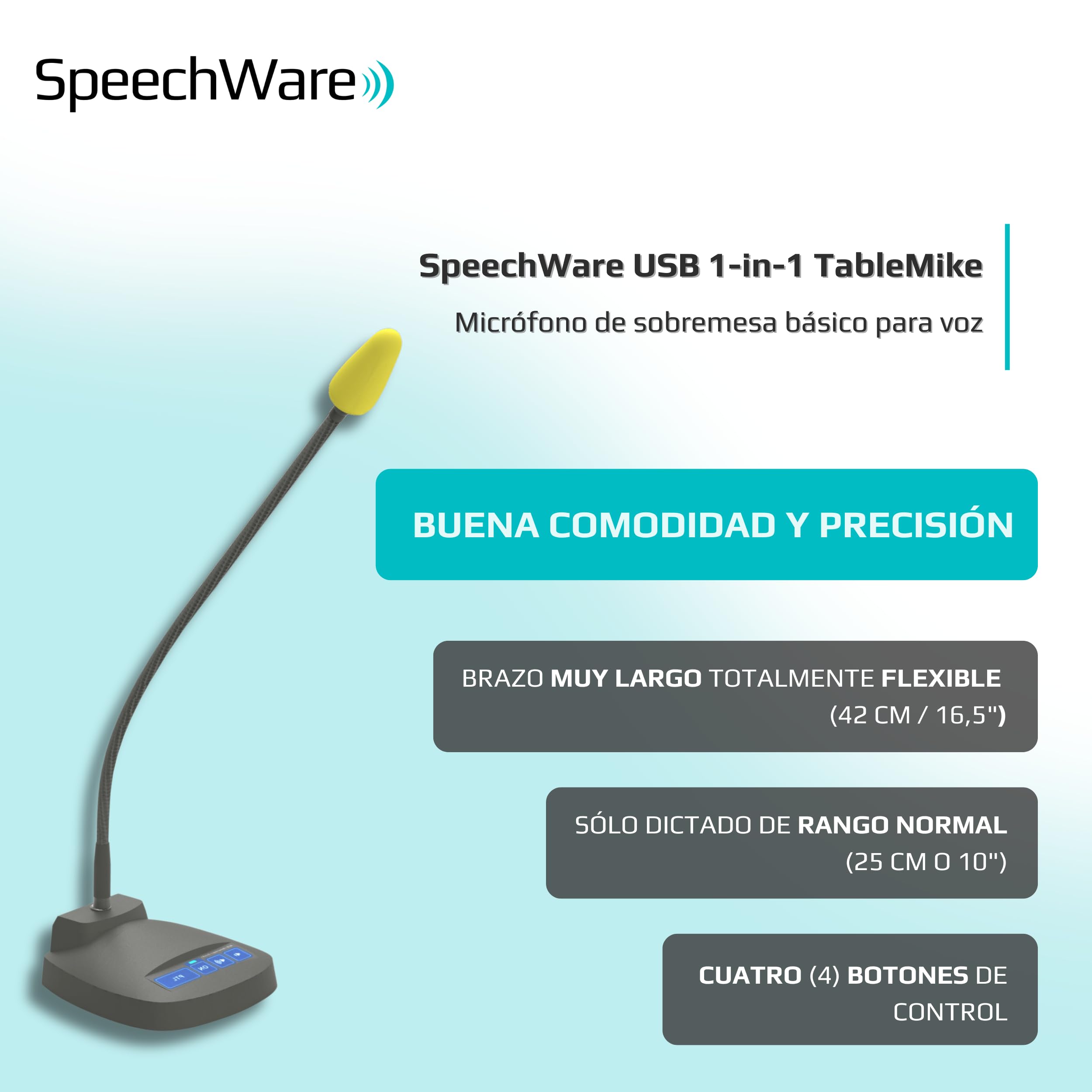 YBS SpeechWare 1-in-1 TableMike USB Gooseneck Microphone with Proprietary Speech Equalizer & Push-to-Lock Button - Perfect for Podcasting, Online Meetings & Voice Recording (Model 371509)