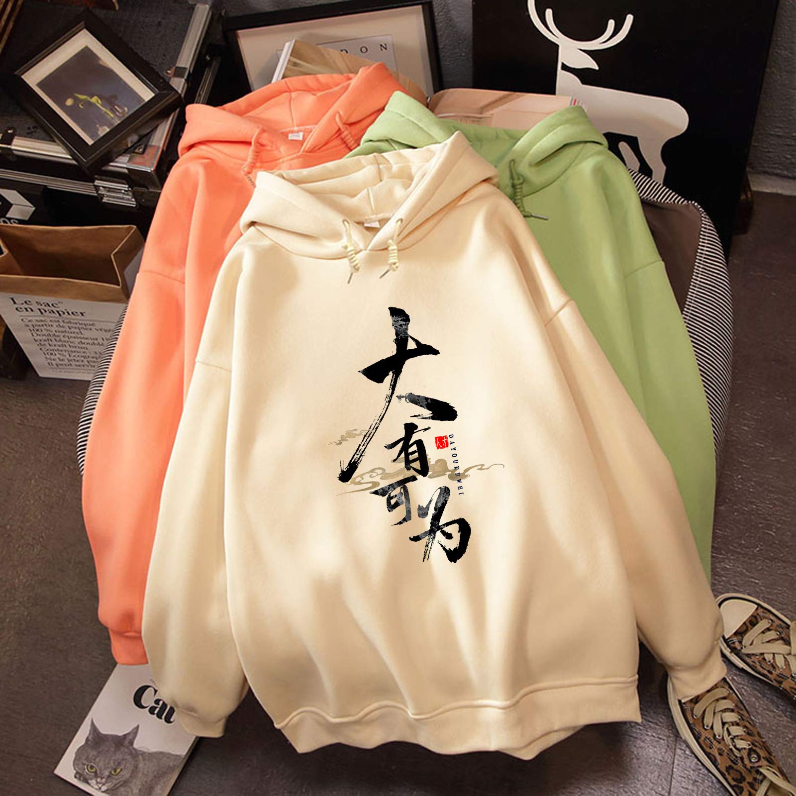 KEEVICI Women's Letter Graphic Long Sleeve Hoodie Sweatshirt - Cozy Pullover Top for Casual Wear, Street Style & Fall Fashion
