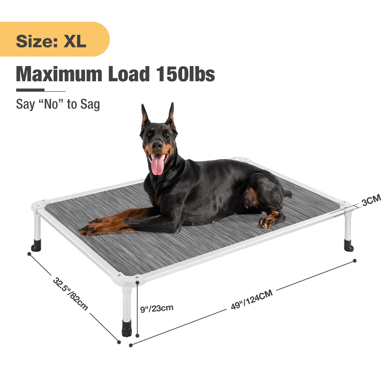 Veehoo Chew Proof Elevated Cooling Dog Bed - Durable Textilene Mesh & Silver Aluminum Frame Pet Cot with Non-Slip Feet - Indoor/Outdoor Use for Large Dogs - Perfect for Backyard, Patio, or Kennel Comfort