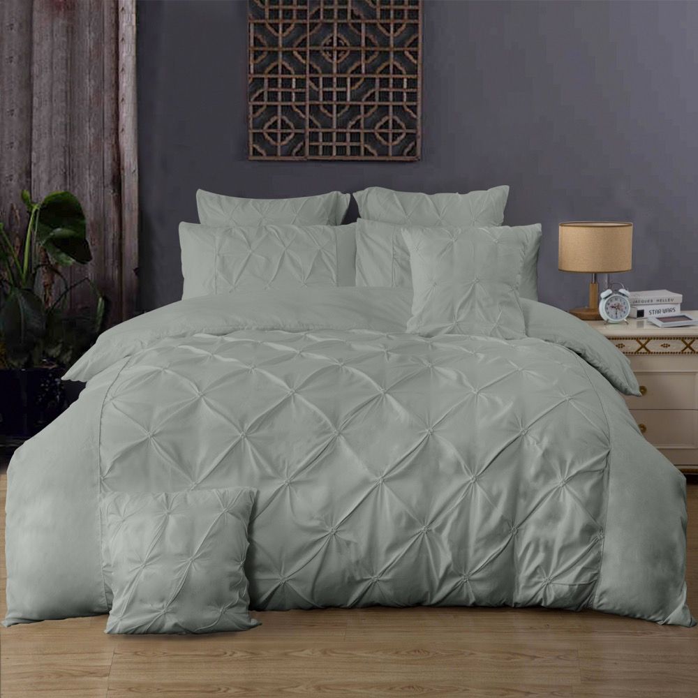 Premium Diamond Pintuck King Size Grey Duvet Cover Set - Soft Luxury Bedding for Master Bedroom & Guest Room Decor