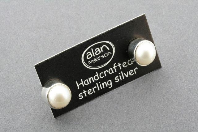 Bezel Pearl Stud Earrings in Sterling Silver - Elegant Jewelry for Women, Perfect for Weddings & Special Occasions