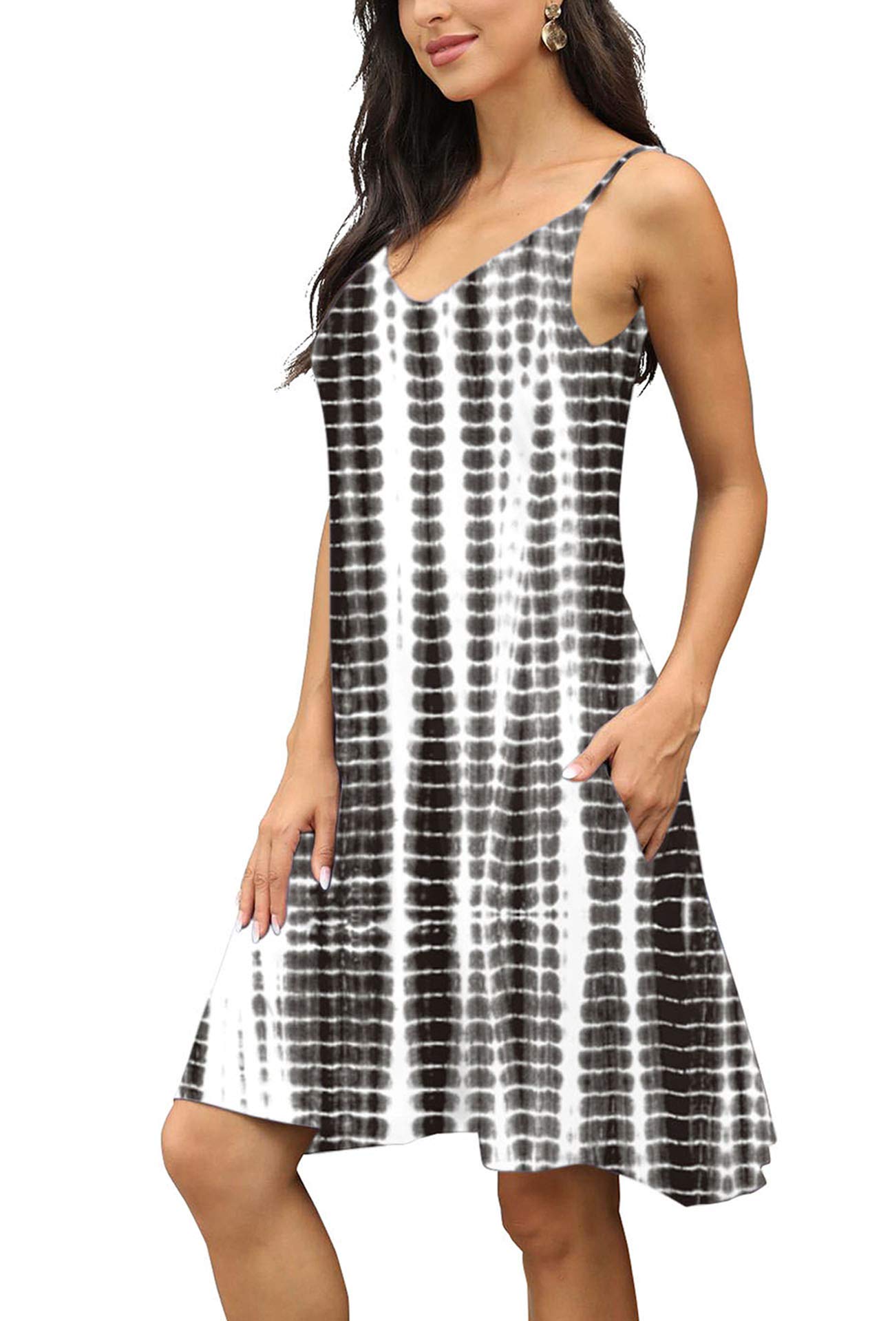 BEUFRI Women's Summer Spaghetti Strap Casual Swing Tank Dress with Pockets - Lightweight Beach Cover Up, Loungewear & Vacation Outfit