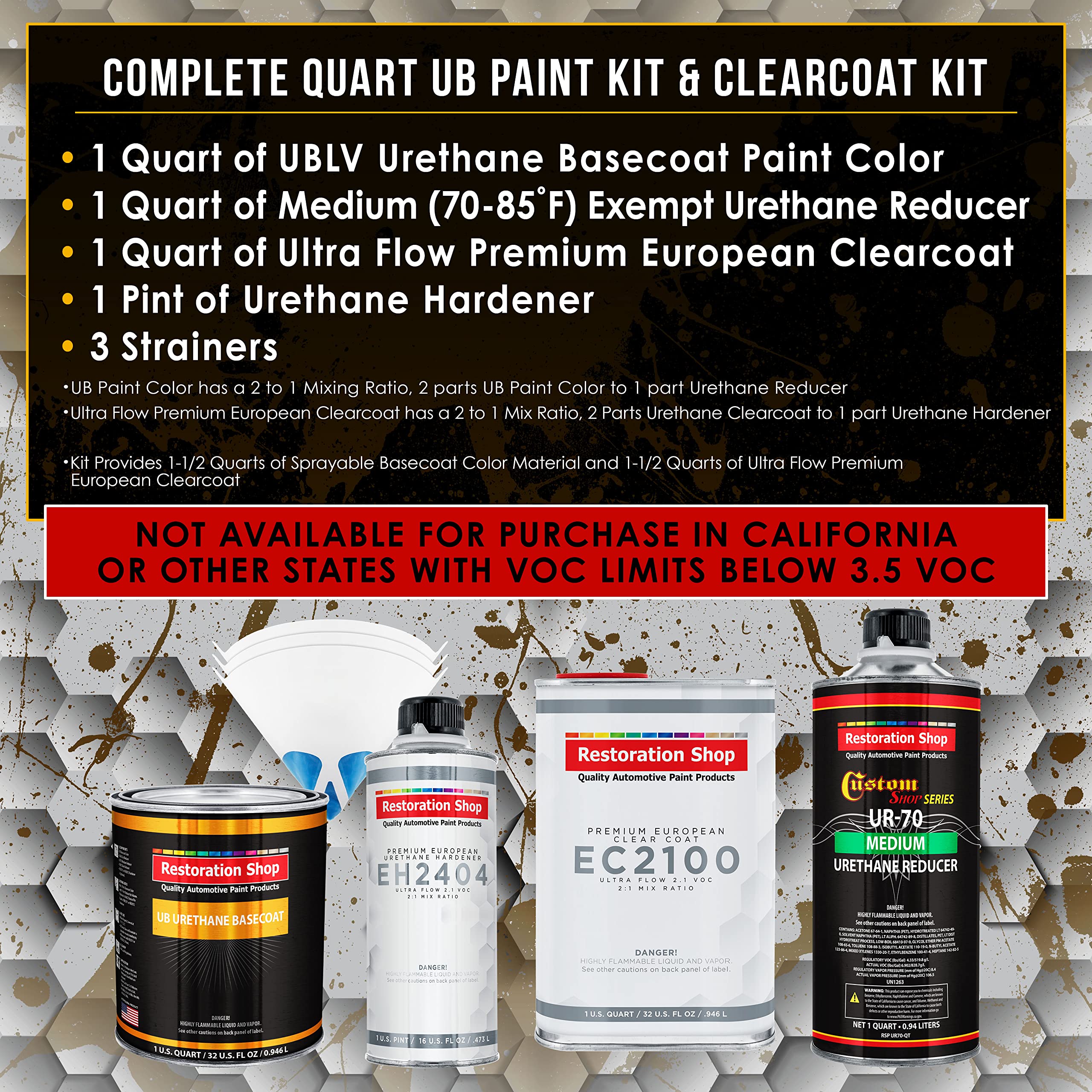 Restoration Shop Wispy White Urethane Basecoat with European Clearcoat Auto Paint Kit - Complete Quart Automotive Refinish Coating for Car Restoration & Touch-Ups - Perfect for DIY Auto Body Repair & Professional Vehicle Painting