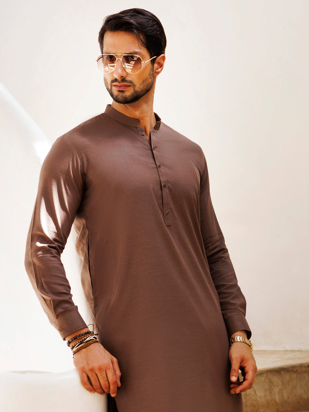 Elegant Blended Brown Shalwar Kameez by J. Junaid Jamshed - Traditional Pakistani Outfit for Weddings, Festivals & Special Occasions