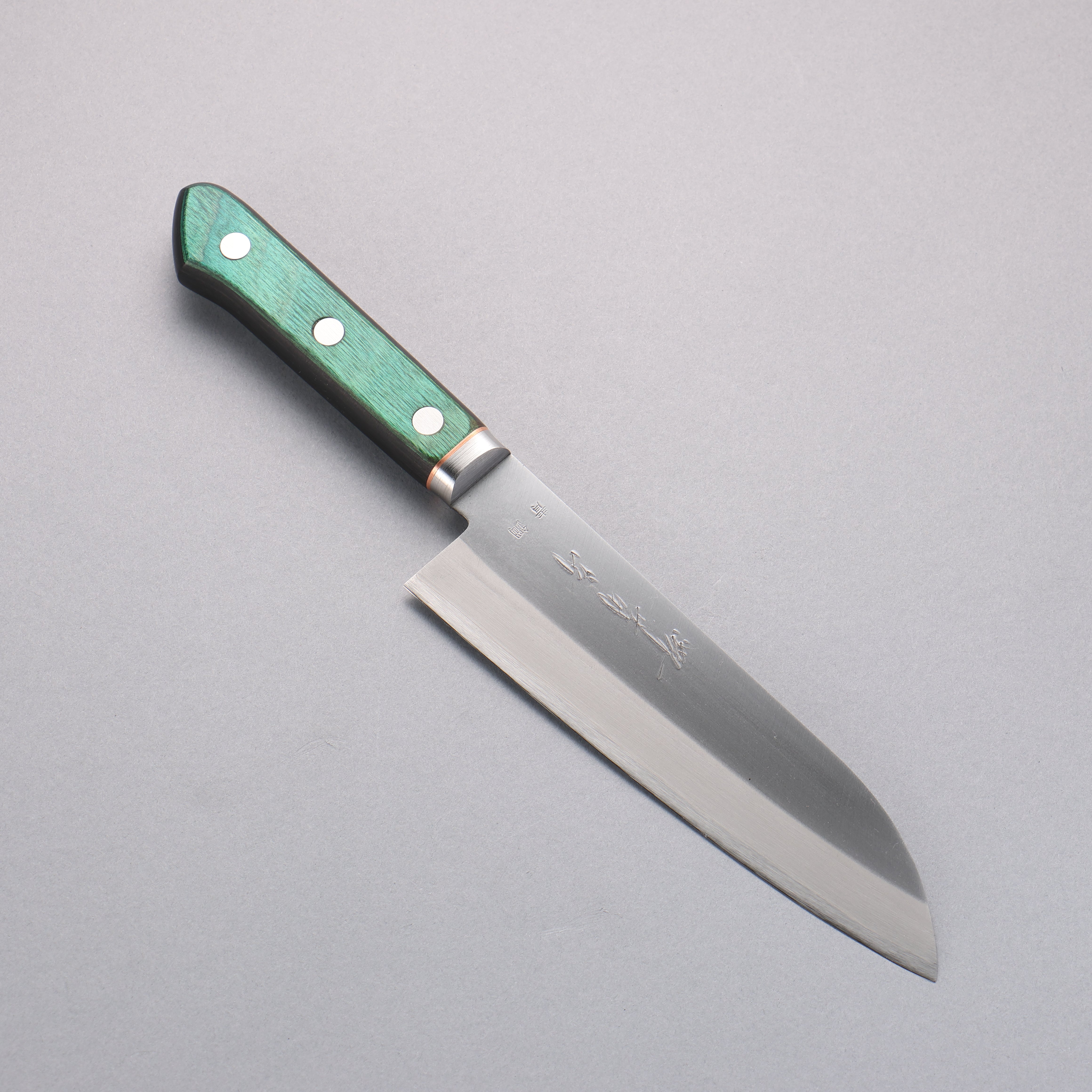 Premium Sakai Kikumori Blue Steel No.1 Santoku Knife 165mm - Japanese Chef Knife with Green Pakkawood Handle - Perfect for Slicing, Dicing & Mincing Vegetables, Meat & Fish