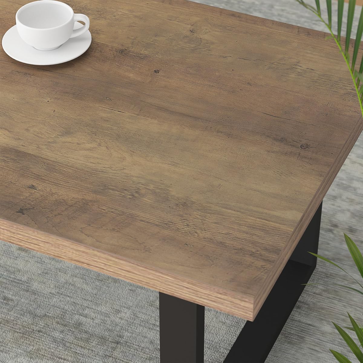 IBF Farmhouse Coffee Table - 47 Inch Modern Industrial Rectangle Center Table with Rustic Oak Finish, Wood & Metal Tea Table for Living Room, Bedroom, Office - Perfect for Cozy Gatherings & Home Decor