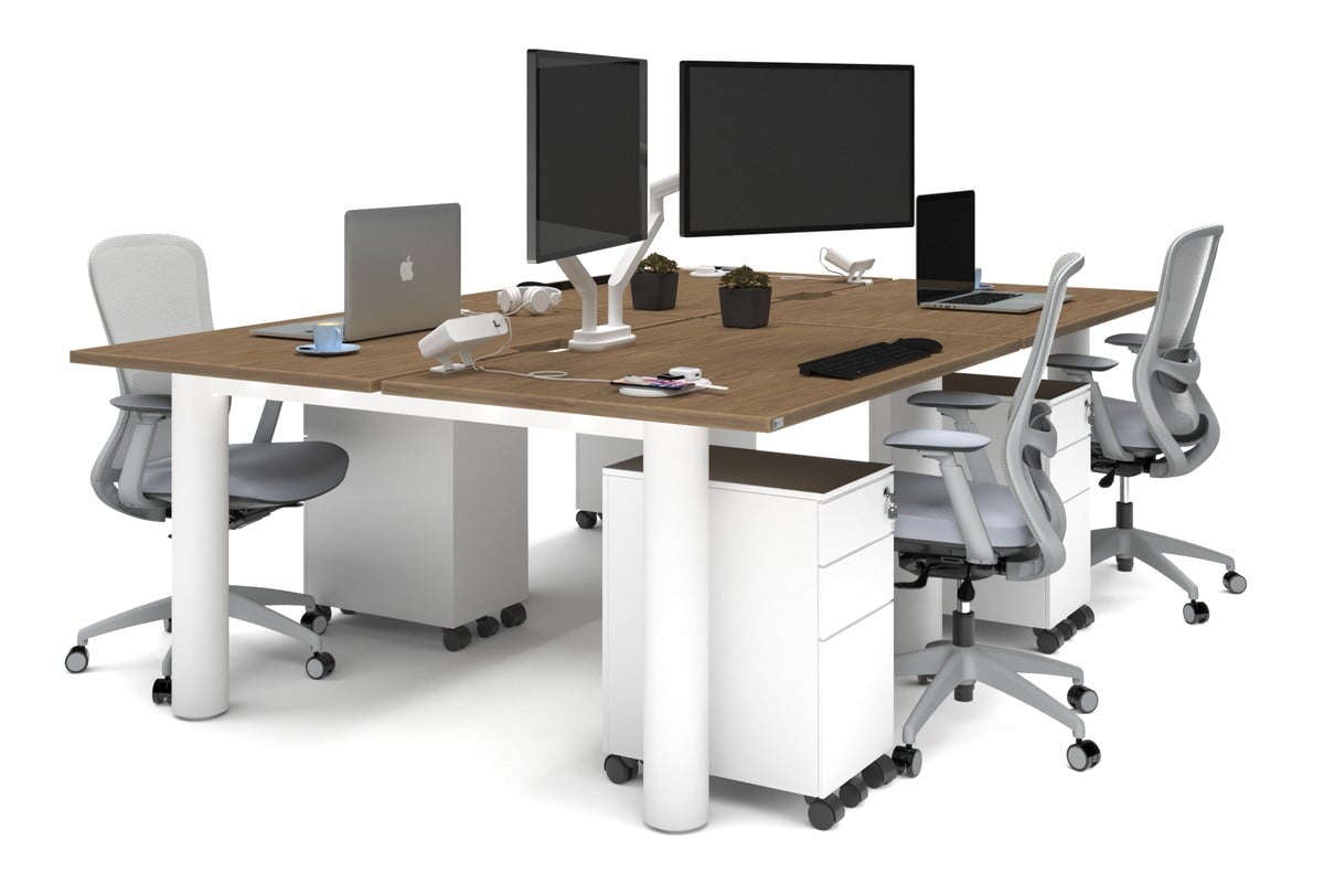 4-Person Office Workstation with Quadro Cylinder Legs - 1200L x 800W Desk with Cable Management Scallop for Modern Workspaces & Collaborative Office Environments